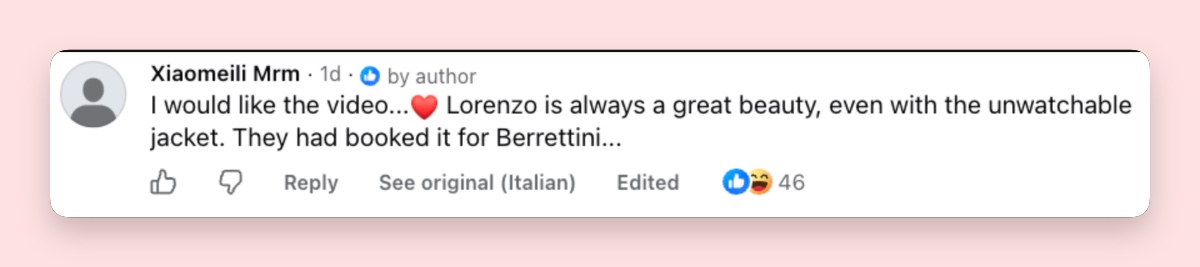 The reaction became one of the more popular responses under the post, drawing 46 reactions. It also offered an early clue for readers who had not yet recognized Jennifer’s companion: some tennis fans knew him immediately by his first name. | Source: Facebook