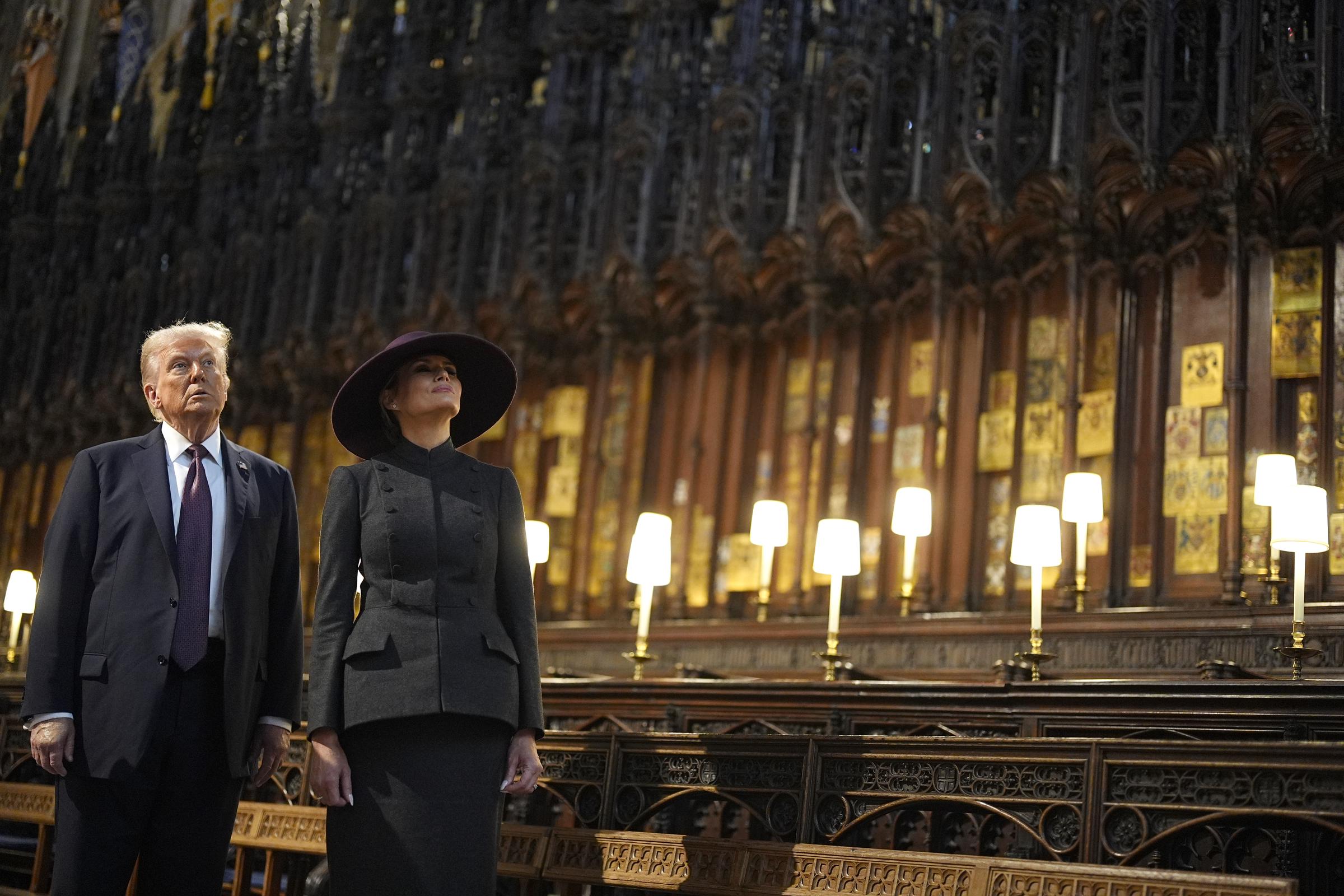 Donald and Melania Trump during their visit to St. George's Chapel at Windsor Castle on September 17, 2025, in England. | Source: Getty Images