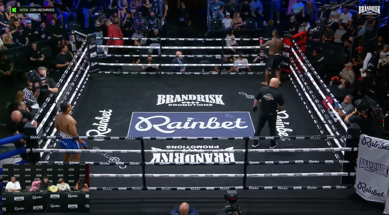 Ray J and Supa Hot Fire face off inside the ring during the livestreamed event | Source: YouTube/AdinRoss