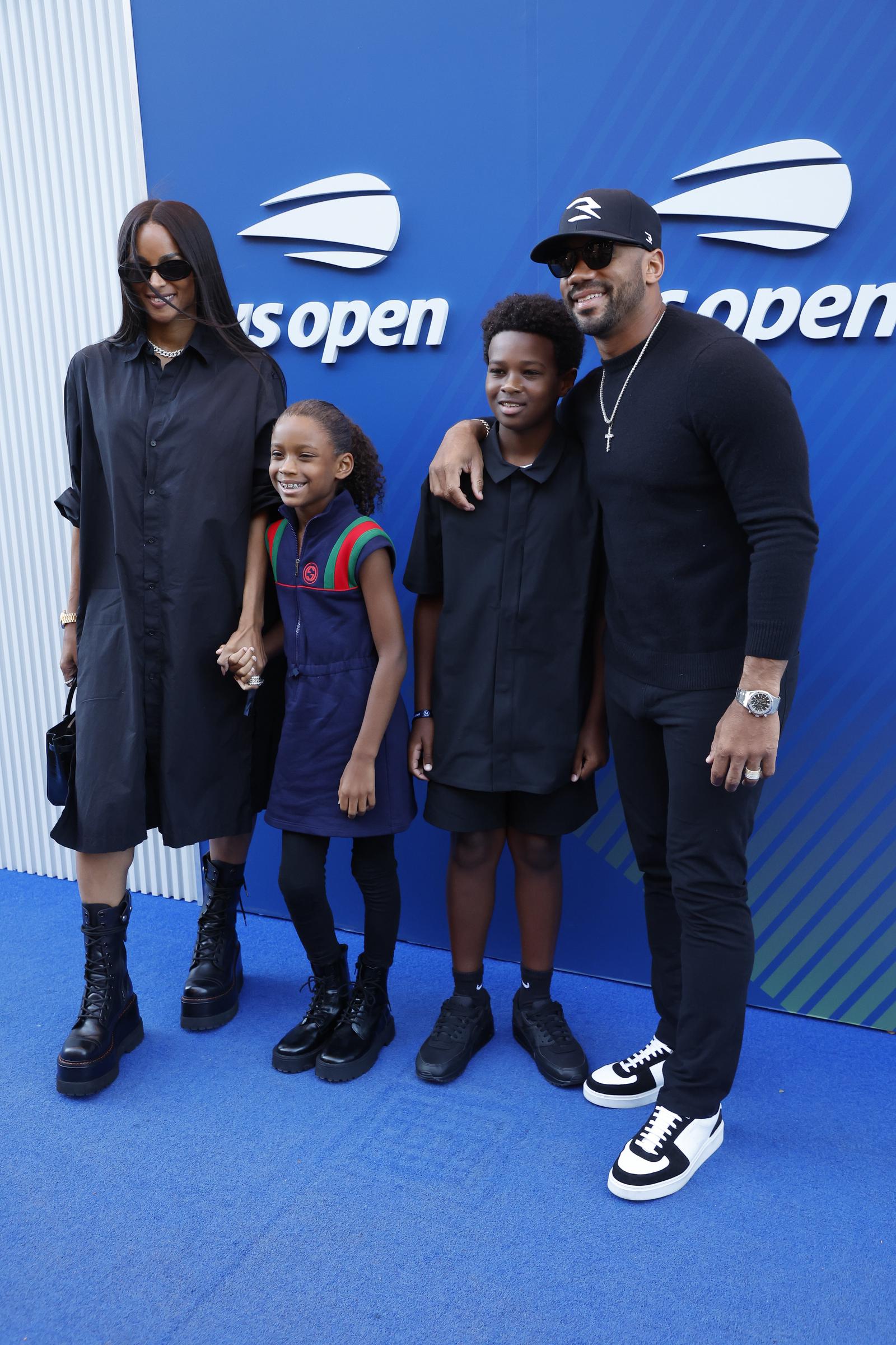 Ciara, 39, Russell Wilson, 36, Future Zahir Wilburn, 11, and Sienna Princess Wilson, 8, attend the US Open Tennis Championships at USTA Billie Jean King National Tennis Center on August 30, 2025, in Flushing Meadows, Queens, New York City.