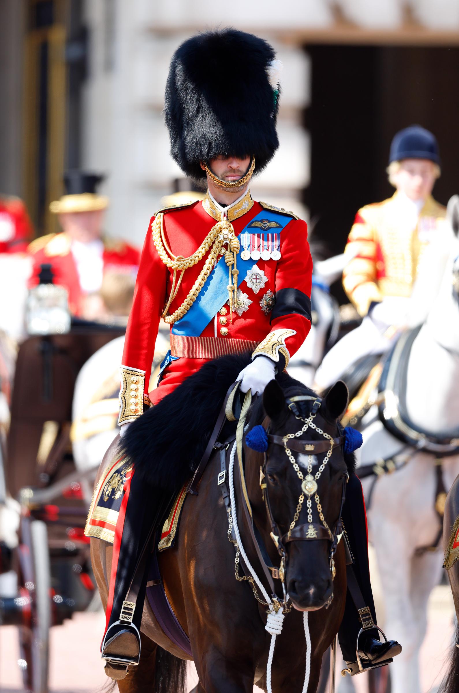 Prince William departs Buckingham Palace on horseback during Trooping the Colour 2025 in London, England | Source: Getty Images
