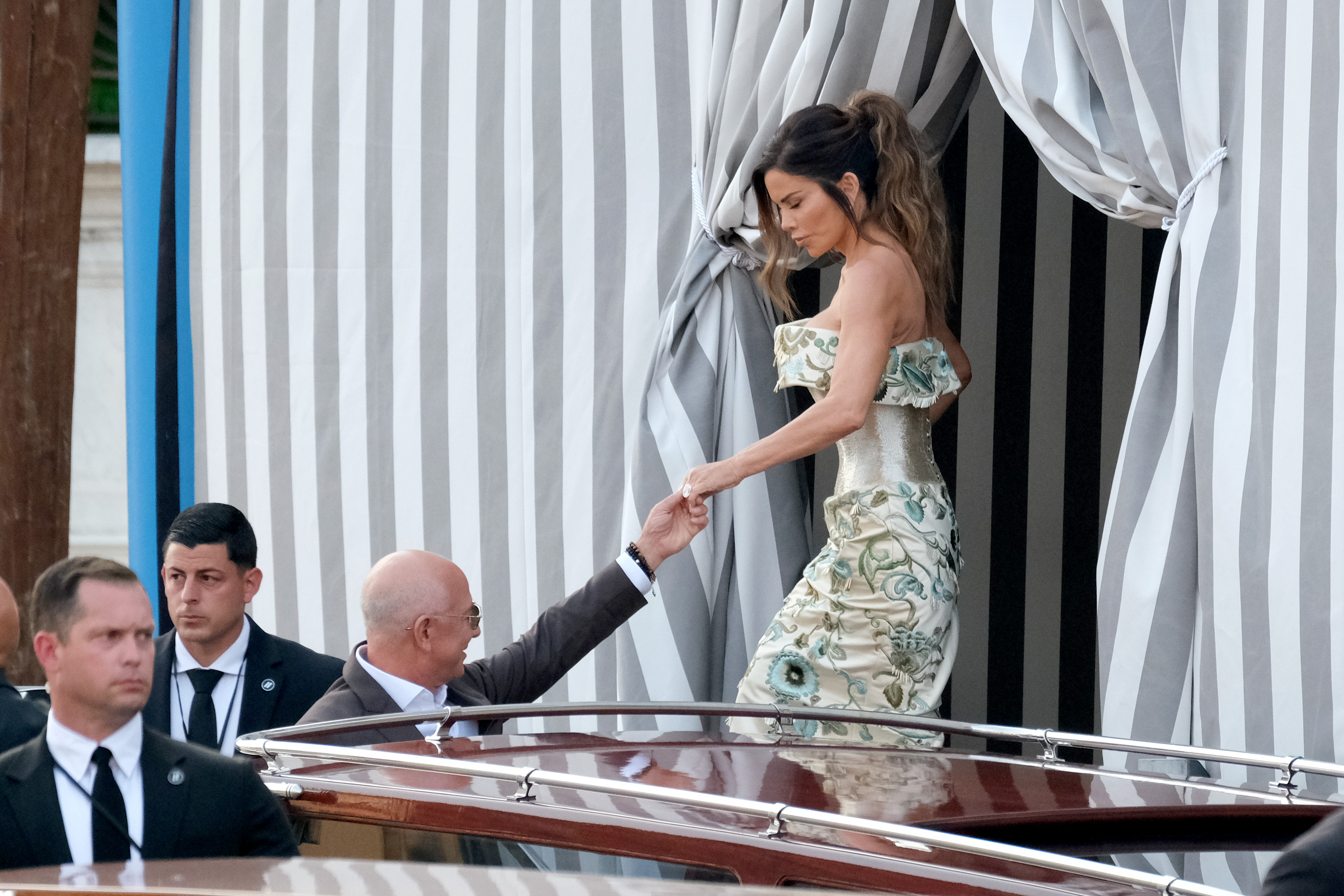 Jeff Bezos and Lauren Sanchez are seen leaving the Aman Hotel in Venice ahead of their nuptials on June 26, 2025, in Venice, Italy. | Source: Getty Images