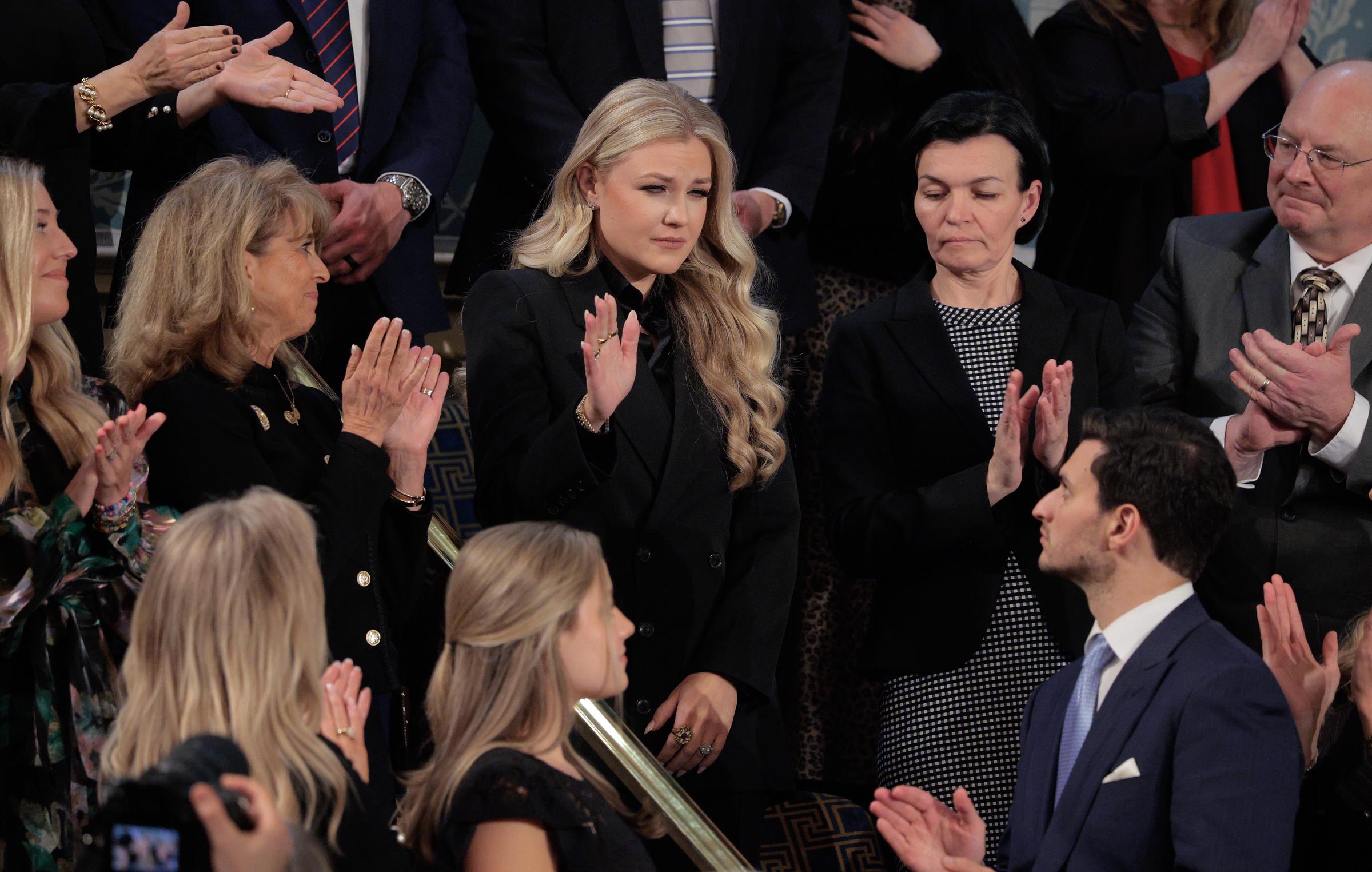 Erika Kirk stands to Anna Zarutska’s left during President Donald Trump’s State of the Union address in Washington, DC, on February 24, 2026. | Source: Getty Images
