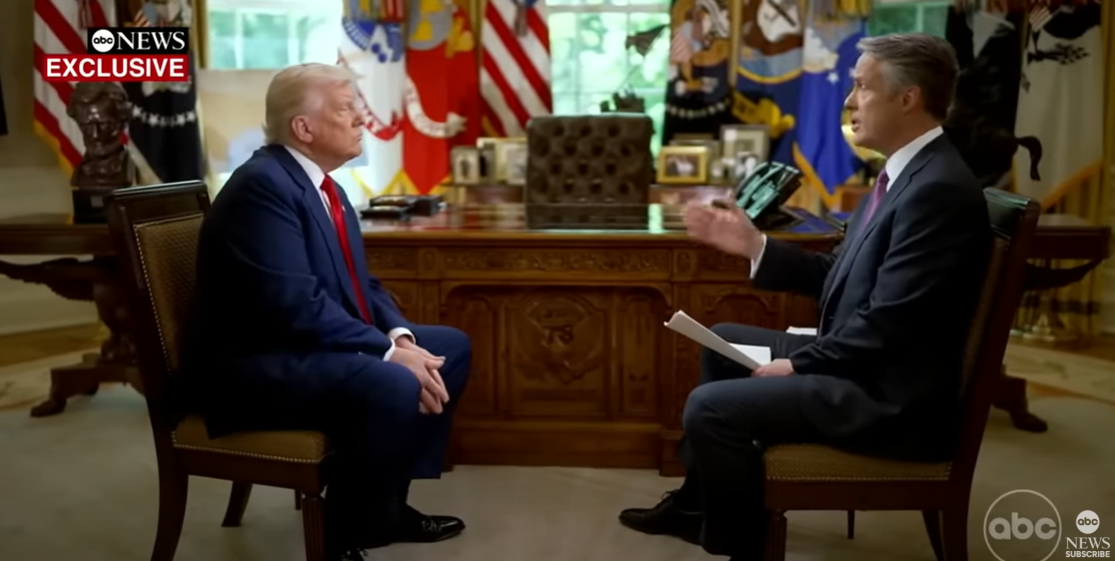 A screengrab of Donald Trump's interview with Terry Moran, dated April 30, 2025. | Source: YouTube/ABC News