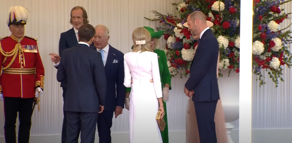 King Charles III and French President Emmanuel Macron taking while Prince William, Queen Camilla, Brigitte Macron, and Catherine, Princess of Wales stand nearby, at Windsor on July 8, 2025 | Source: Youtube/The Royal Family Channel