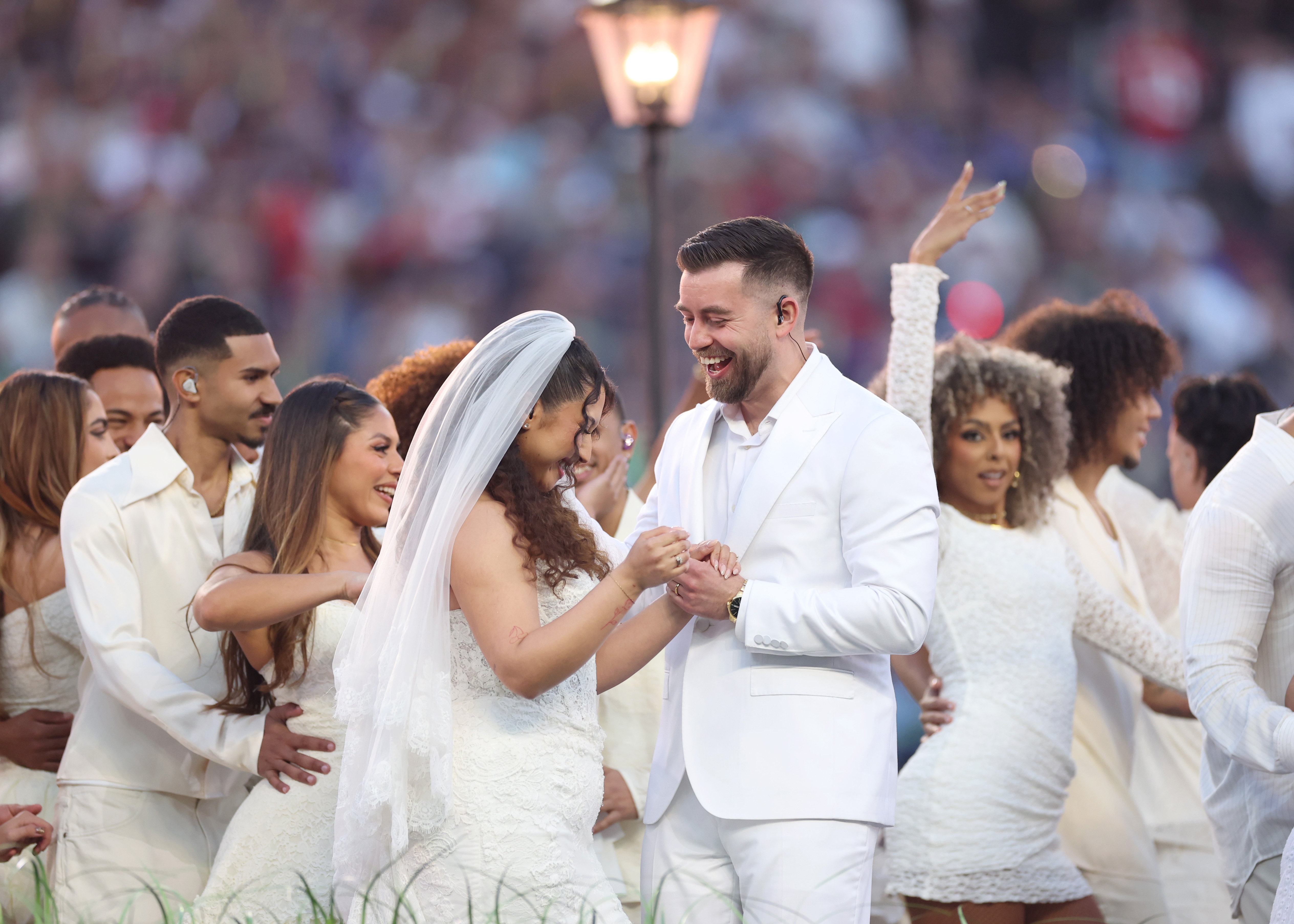 A couple marries onstage during the Bad Bunny performance at the Apple Music Super Bowl LX Halftime Show at Levi's Stadium on February 8, 2026, in Santa Clara, California | Source: Getty Images