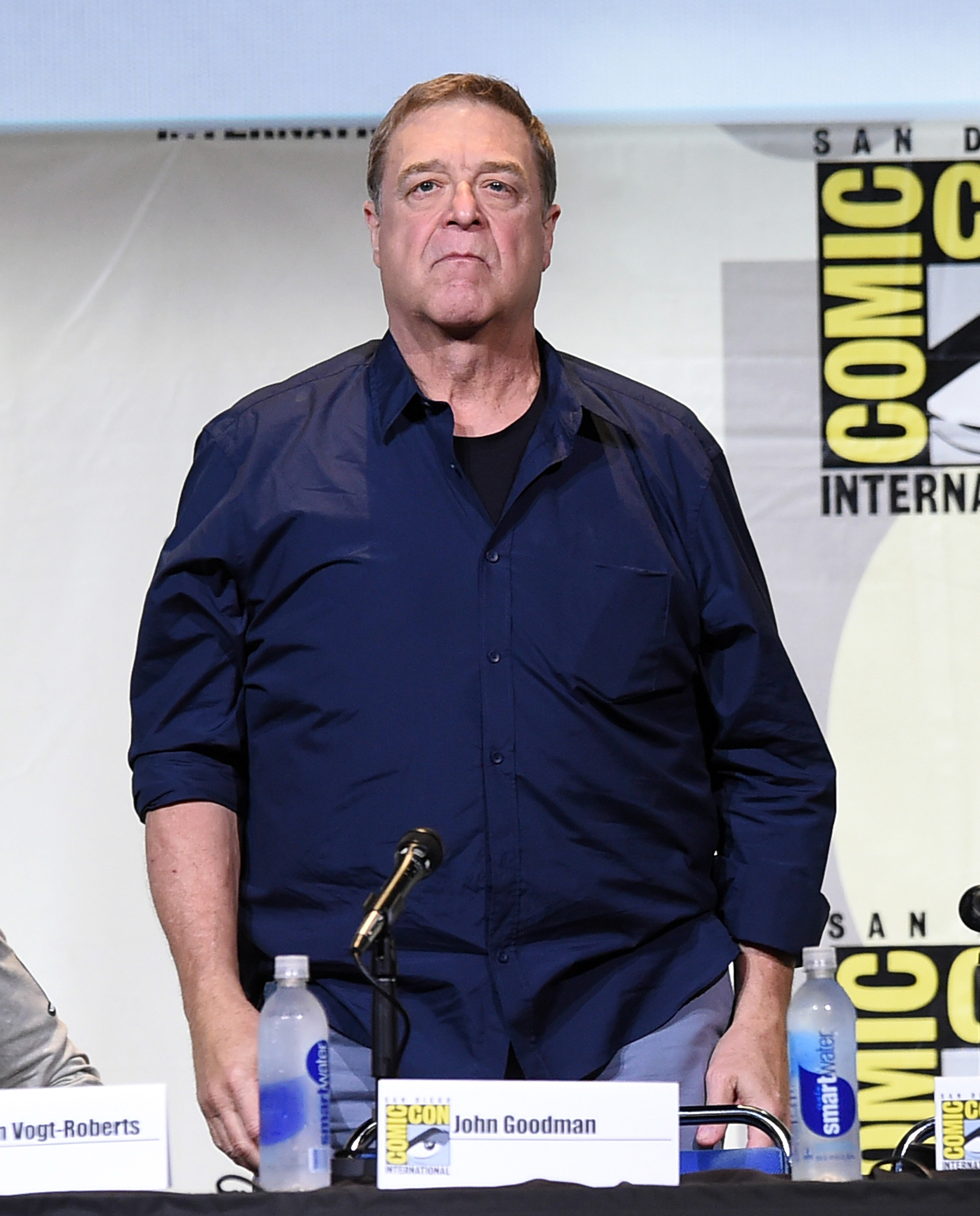 Goodman attended the Warner Bros. presentation for "Kong: Skull Island" during Comic-Con International in San Diego. Wearing a dark blue shirt, he showed a leaner silhouette after years of changes to his eating habits and exercise routine.