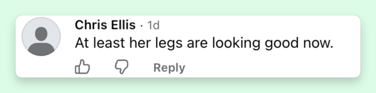 One commenter focused on Amanda's legs, which attracted particular attention in her latest photographs. | Source: Facebook/ Daily Mail Video