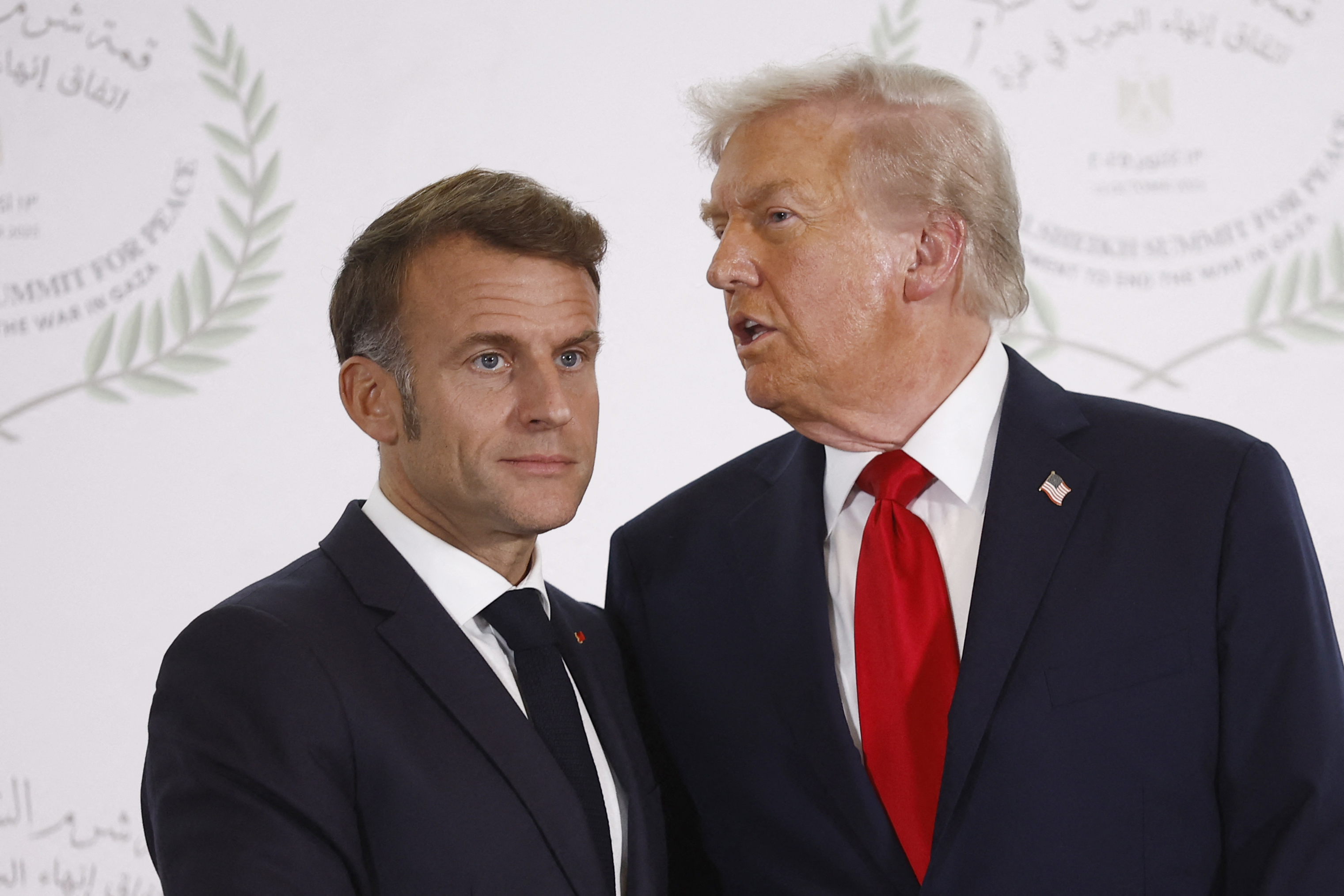 French President Emmanuel Macron and President Donald Trump at the Gaza Peace Summit in Sharm El-Sheikh, Egypt on October 13, 2025 | Source: Getty Images