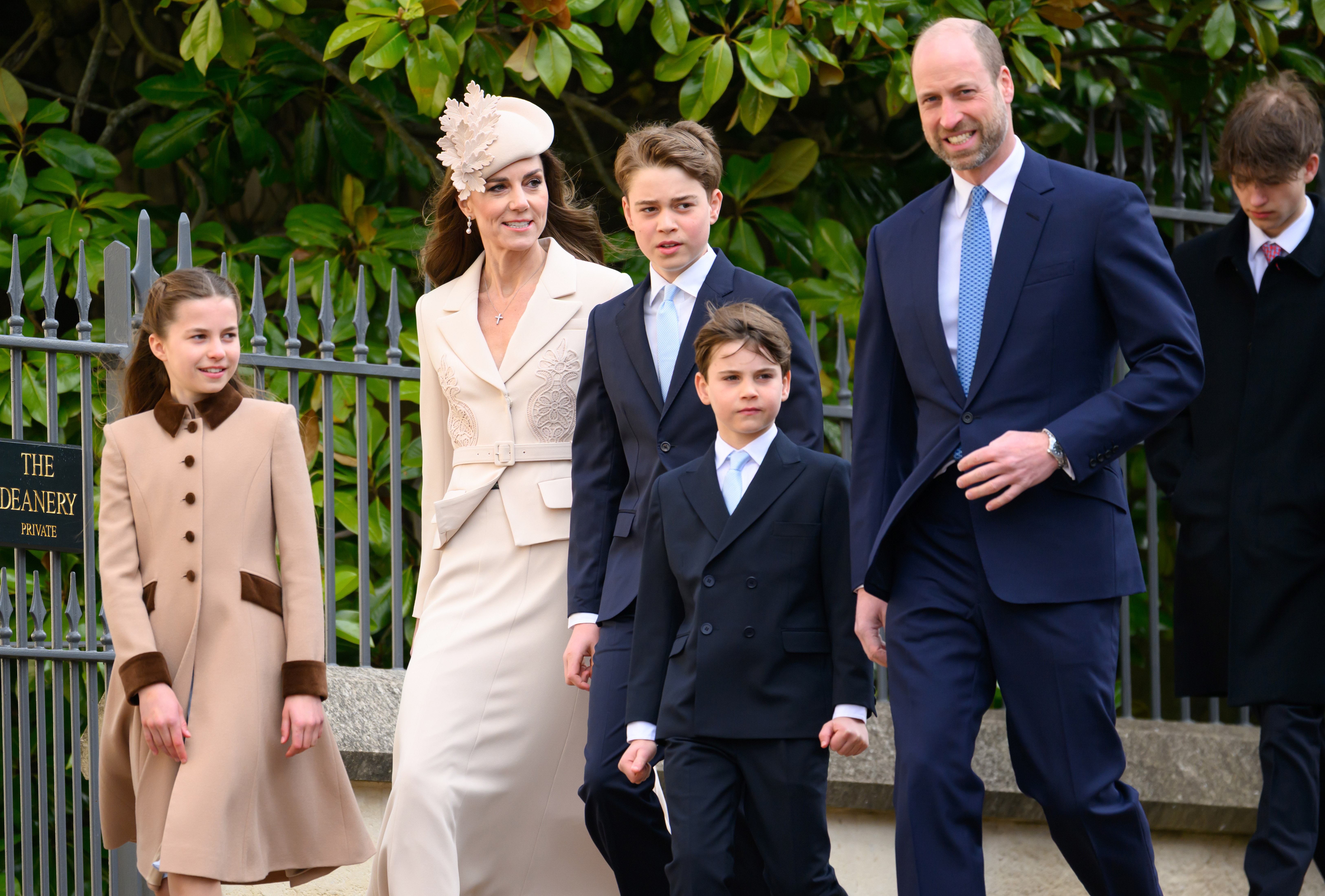 William and Catherine stepped out with Charlotte, George and Louis for Easter services at St. George's Chapel in Windsor in April 2026. While the siblings are familiar faces at royal events, their everyday school lives follow a less formal family tradition. | Source: Getty Images