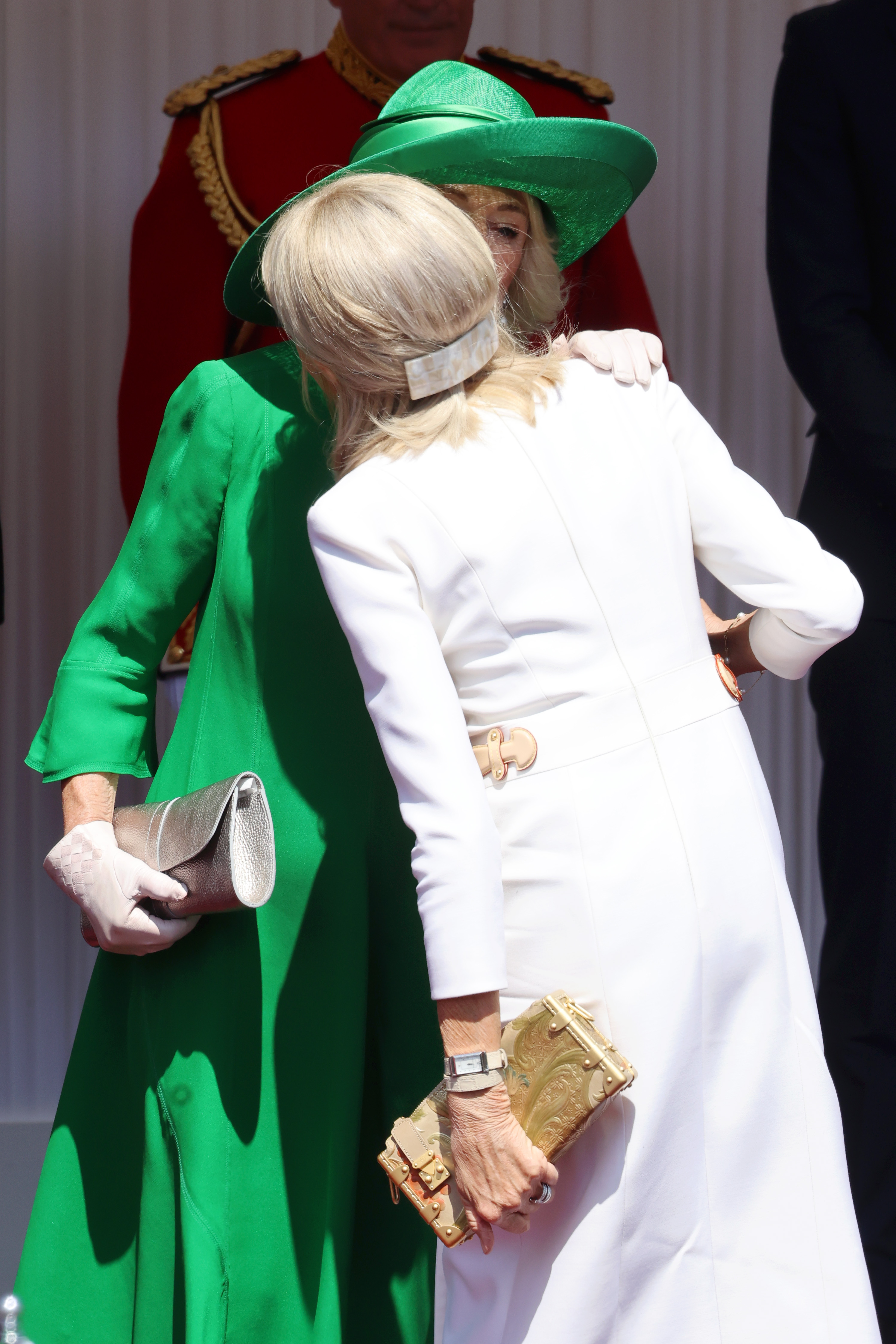 Brigitte Macron is received by Queen Camilla at Datchet Road on July 8, 2025, in Windsor, England | Source: Getty Images