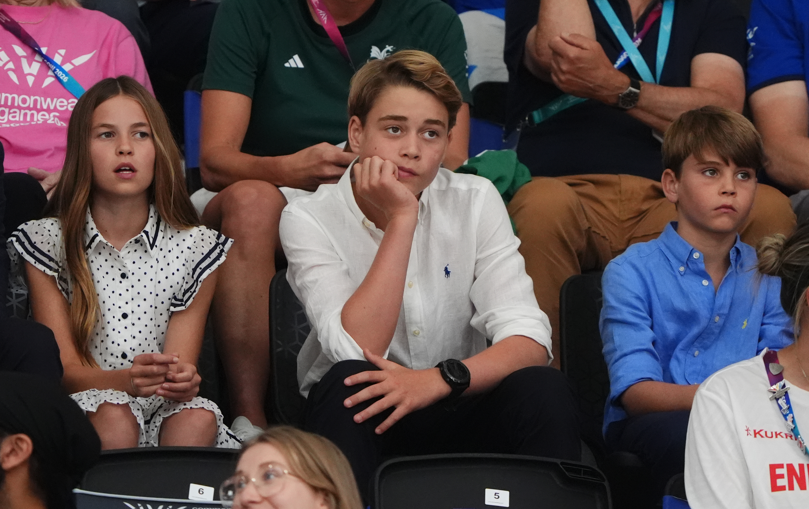 Charlotte, George and Louis watched the Commonwealth Games in Glasgow in August 2026, nearly four years after their parents became the Prince and Princess of Wales. That change gave the siblings a new surname for school, while their royal titles remained in use elsewhere. | Source: Getty Images