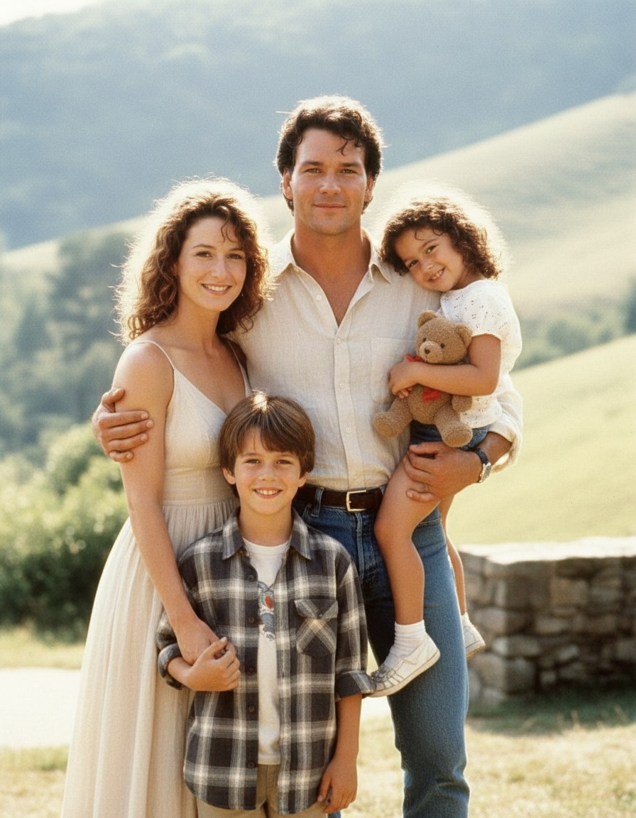 Baby and Johnny smiling with their two kids, if they had a family. | Source: Grok