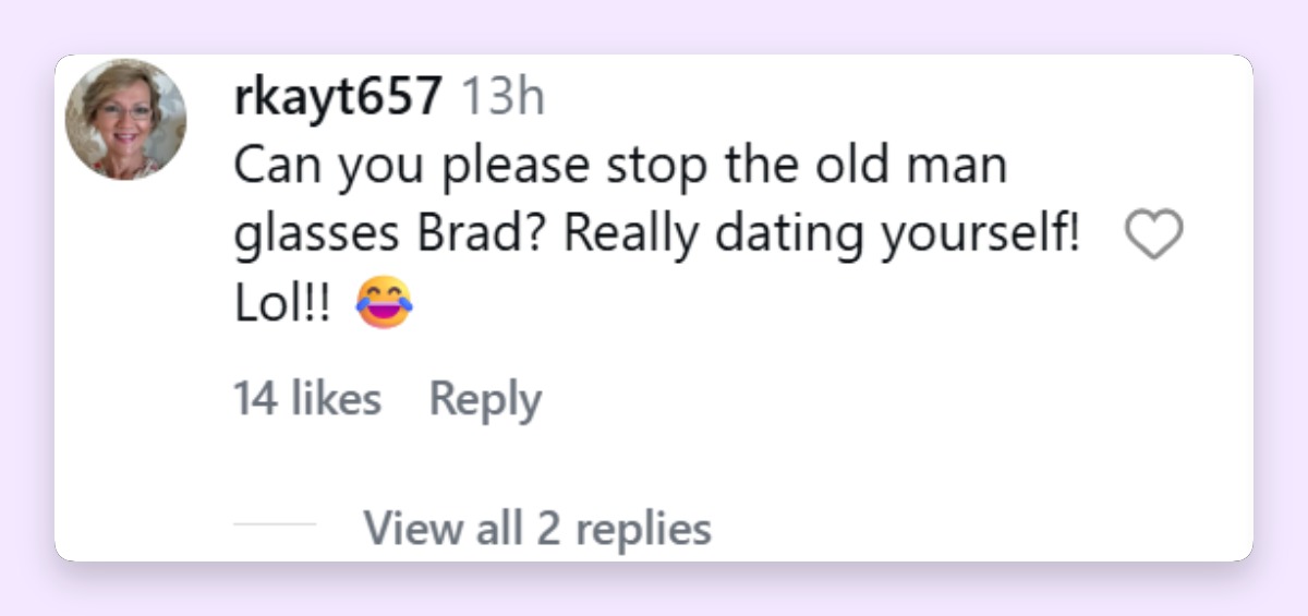 Brad's choice of eyewear became a talking point among fans, with one Instagram user joining the conversation and drawing attention to the actor's styling. | Source: Instagram/hellomag