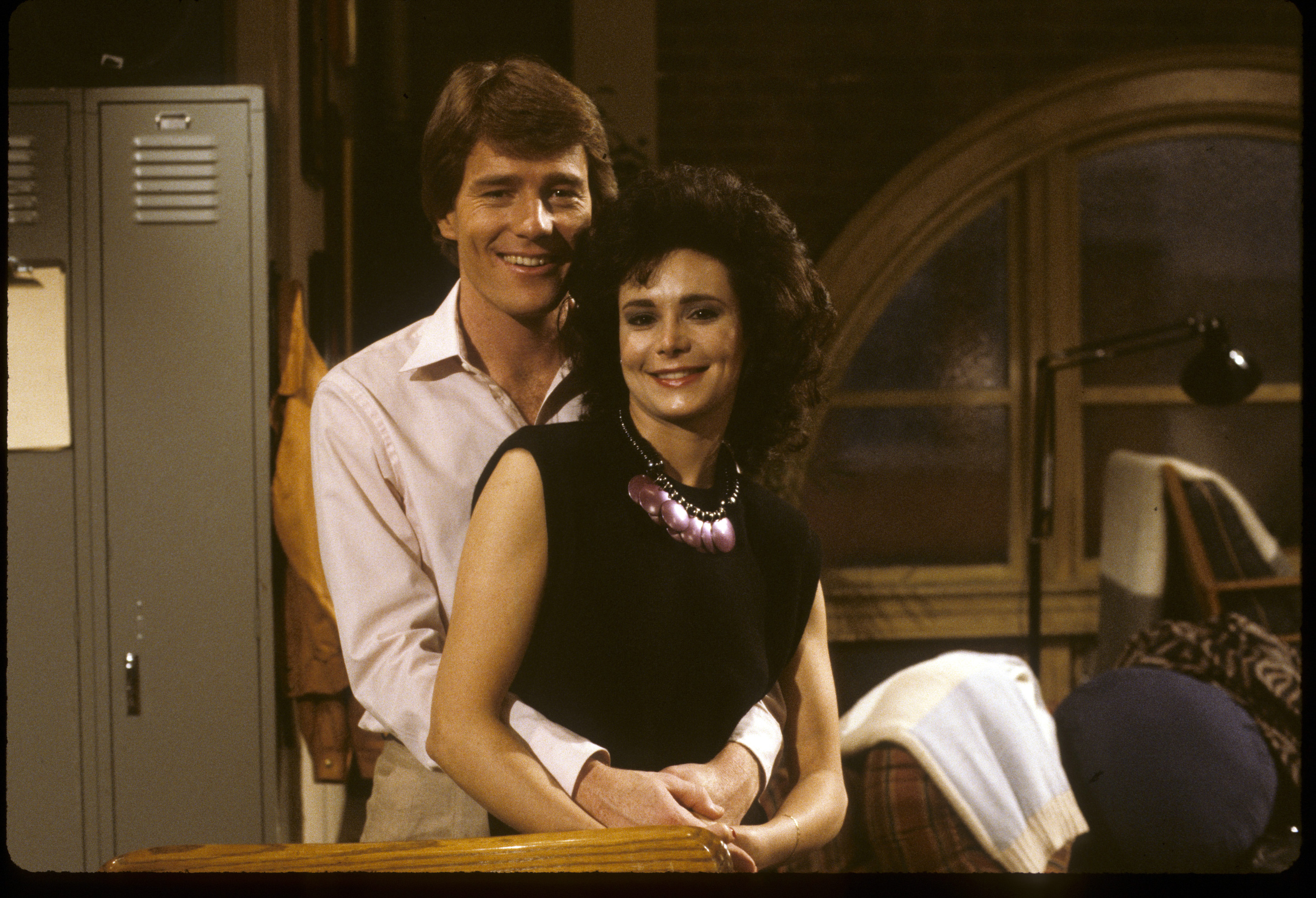 Lesley Vogel met Bryan Cranston while starring in this soap opera. For this shoot, she posed with him on the set of "Loving" circa 1984, in New York City, New York. | Source: Getty Images