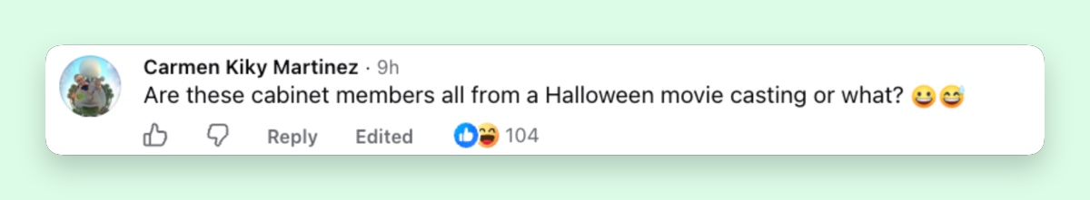 One viewer jokingly compared the appearance of government officials to a Halloween movie cast, adding a touch of sarcasm to the growing discussion surrounding Thornhill's official portrait. | Source: NowThis Impact.
