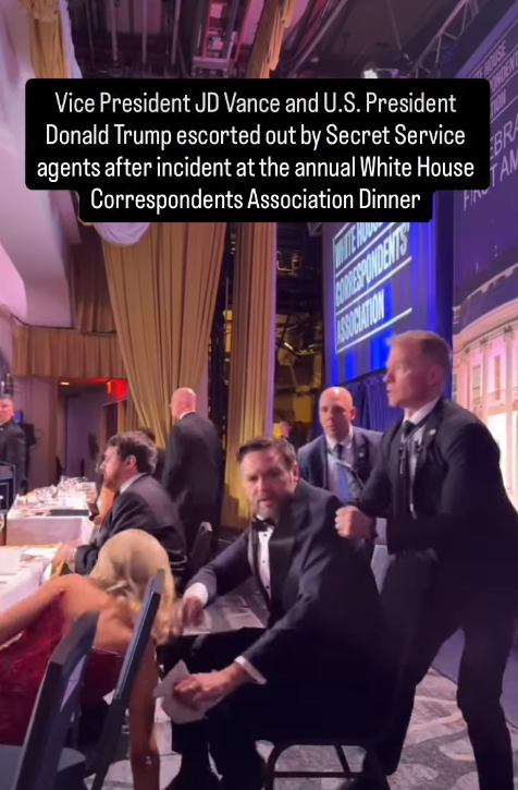 JD Vance is seen seated at a formal table moments before being rushed out, as United States Secret Service agents move in quickly. | Source: Instagram/hellomag