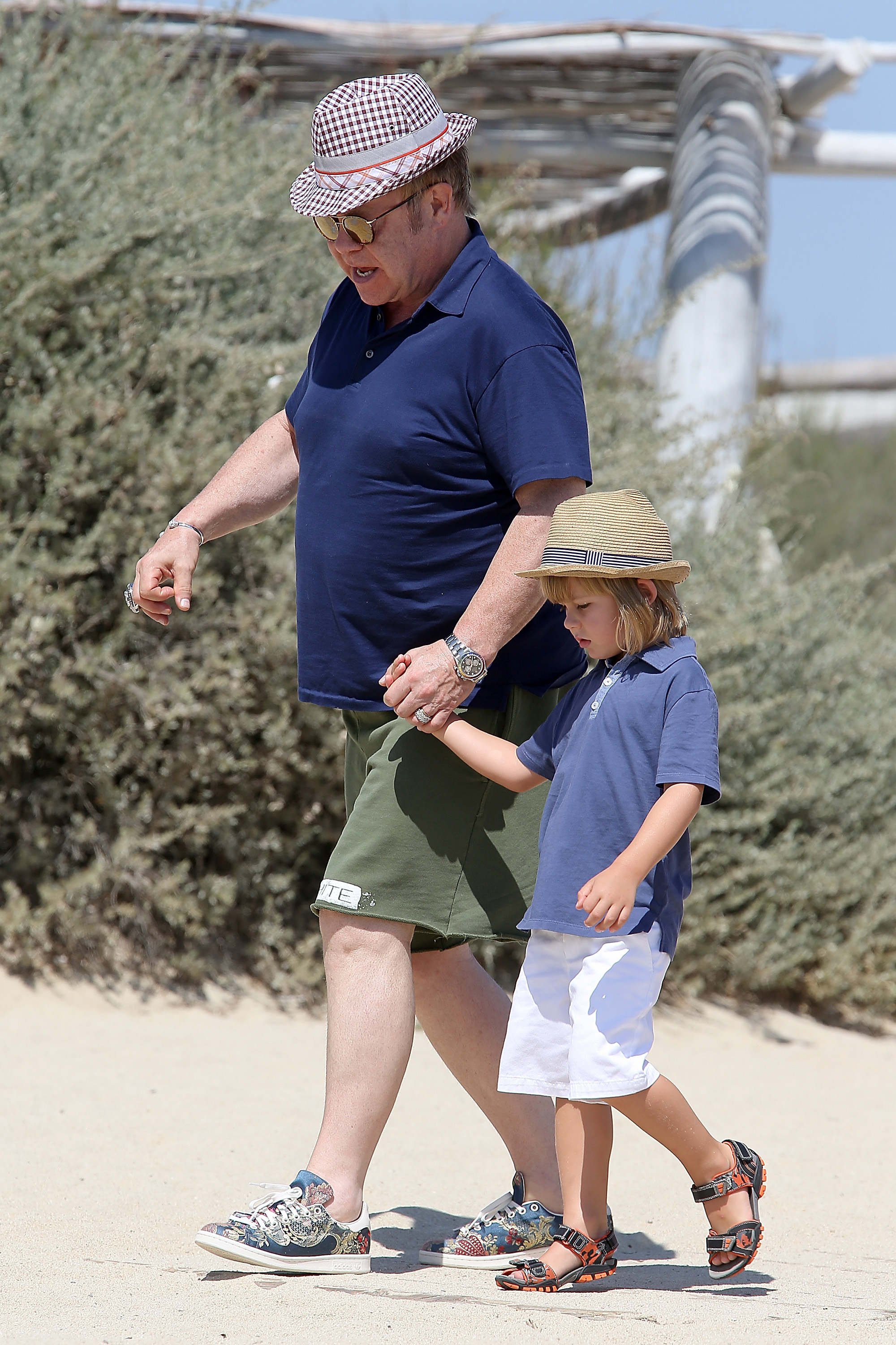 Elton John and Zachary Furnish-John seen in Saint-Tropez, France, on August 21, 2015. | Source: Getty Images
