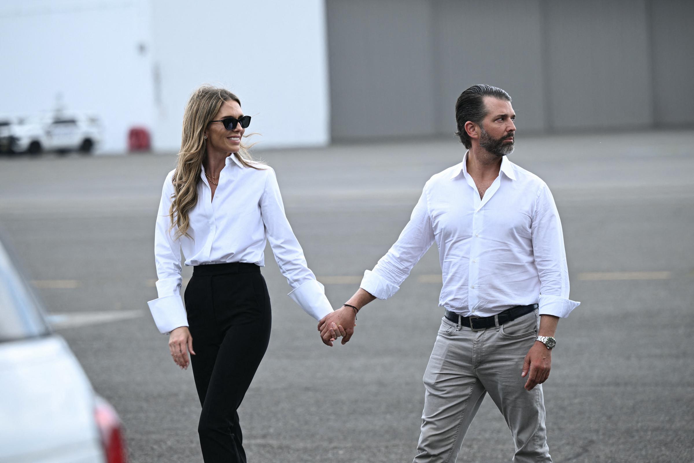 Donald Trump Jr. and Bettina Anderson at Teterboro Airport on July 13, 2025, in Teterboro, New Jersey, ahead of the FIFA Club World Cup final at MetLife Stadium | Source: Getty Images