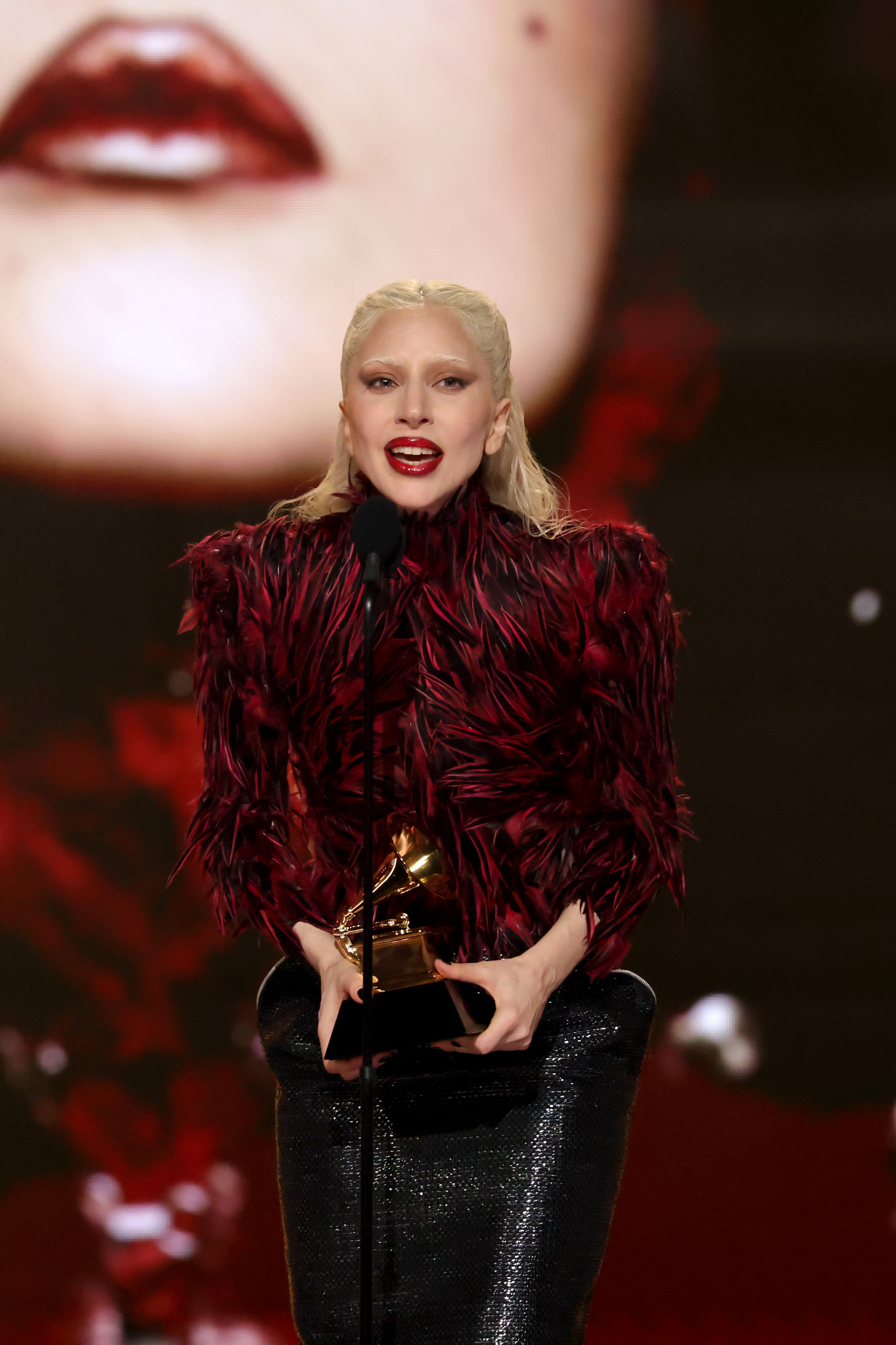 Lady Gaga accepts the award for Best Pop Vocal Album for "MAYHEM" during the 68th Annual Grammy Awards at Crypto.com Arena on February 1, 2026, in Los Angeles | Source: Getty Images