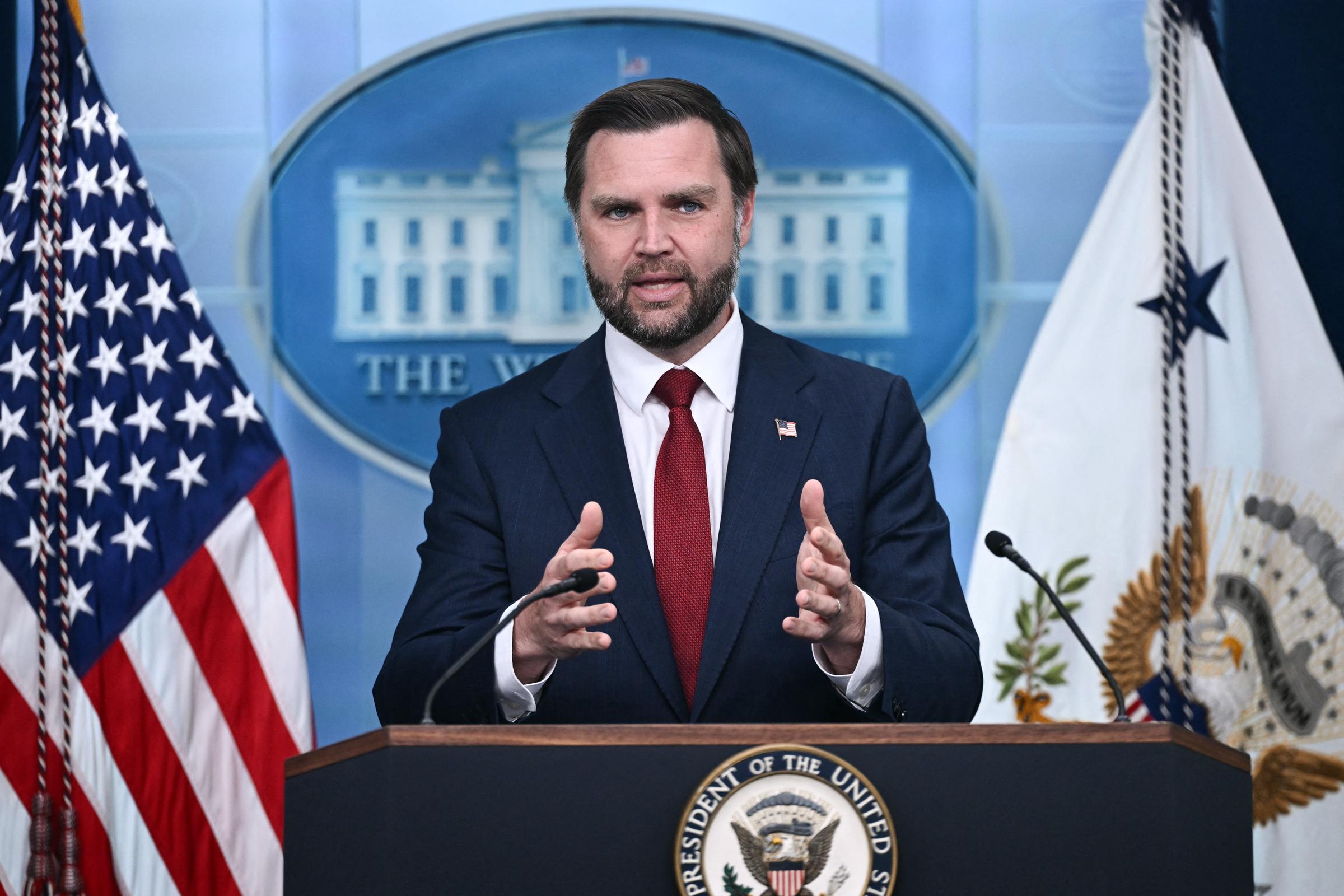 Vance spoke from the White House briefing room on Sept. 3, the same day Bartiromo's departure from Fox became public. With speculation already building about a possible White House role for the anchor, the vice president was asked directly about the rumor. | Source: Getty Images