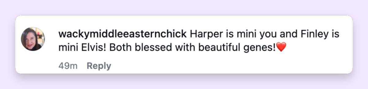 A fan believed the sisters had inherited different features from their famous family, comparing Harper to Priscilla and Finley to Elvis.