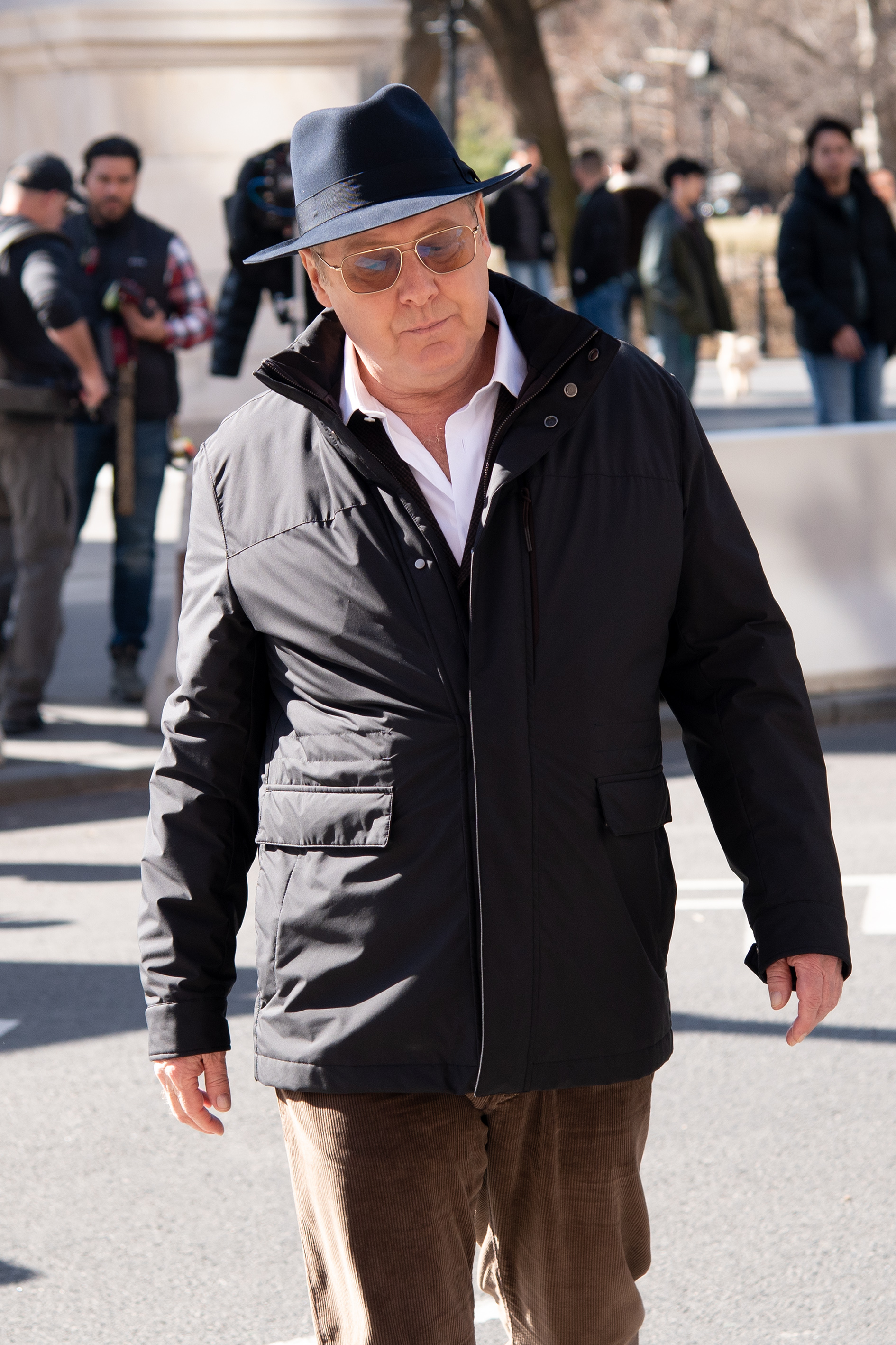 The actor is seen on the set of "Blacklist" on February 16, 2023 in New York | Source: Getty Images
