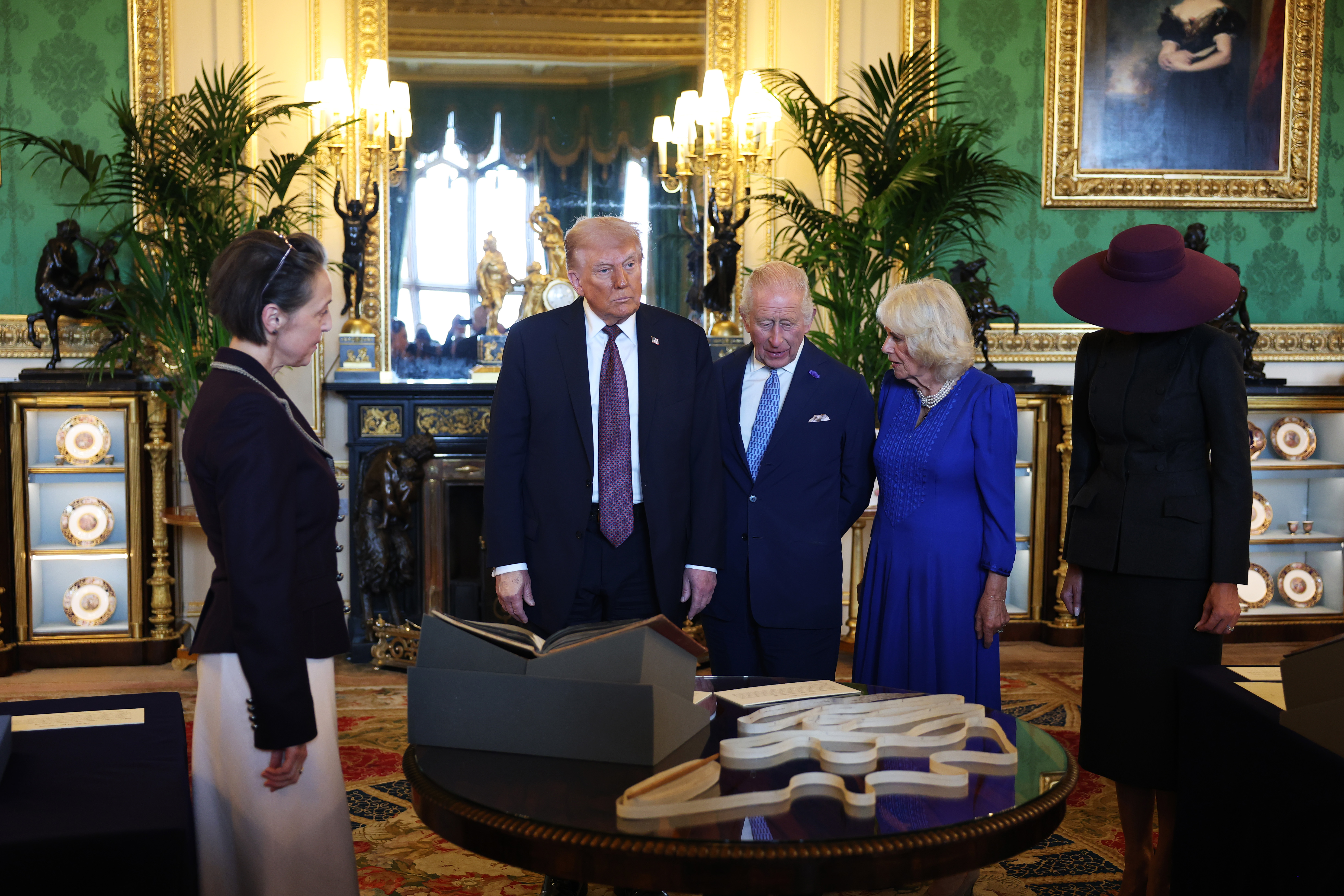 Donald Trump, King Charles III, Queen Camilla, and Melania Trump during a visit to the Royal Collection exhibition on September 17, 2025, in Windsor, England. | Source: Getty Images