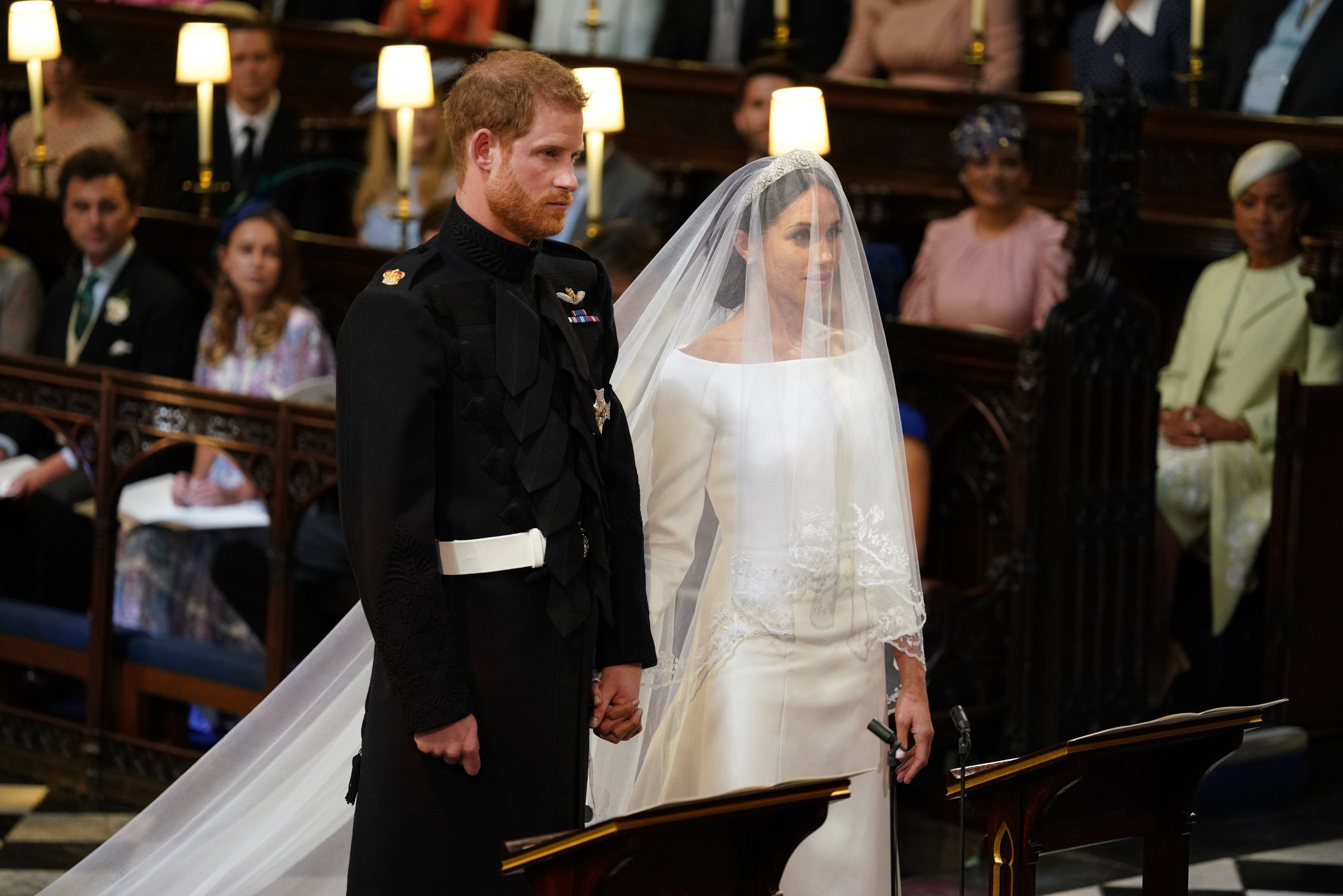 Their wedding took place at St. George's Chapel in Windsor Castle on May 19, 2018, with Meghan wearing a Givenchy gown designed by Clare Waight Keller. | Source: Getty Images