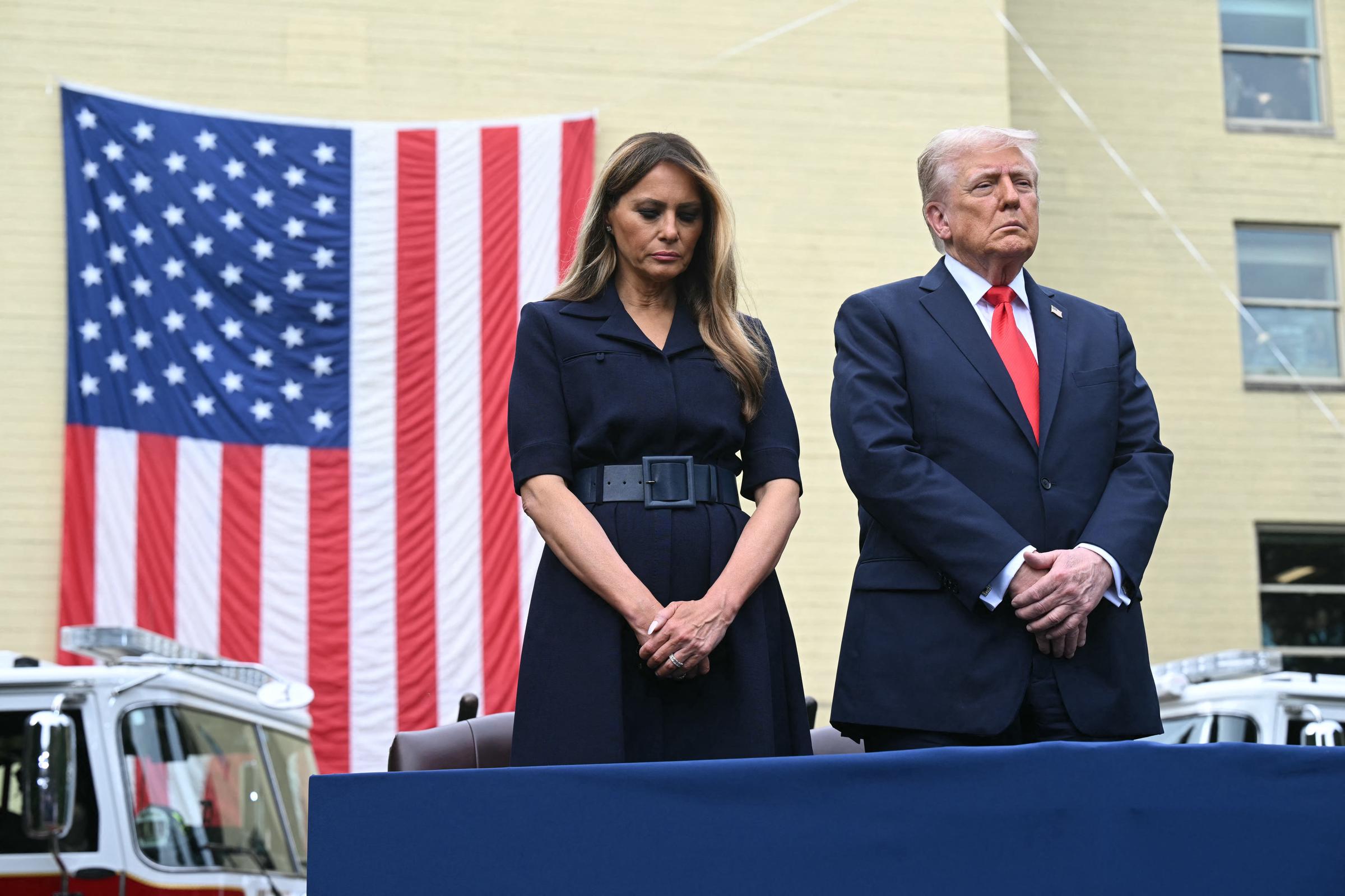 President Donald Trump and first lady Melania Trump attend an observance ceremony at the National 9/11 Pentagon Memorial on September 11, 2025 in Arlington, Virginia | Source: Getty Images