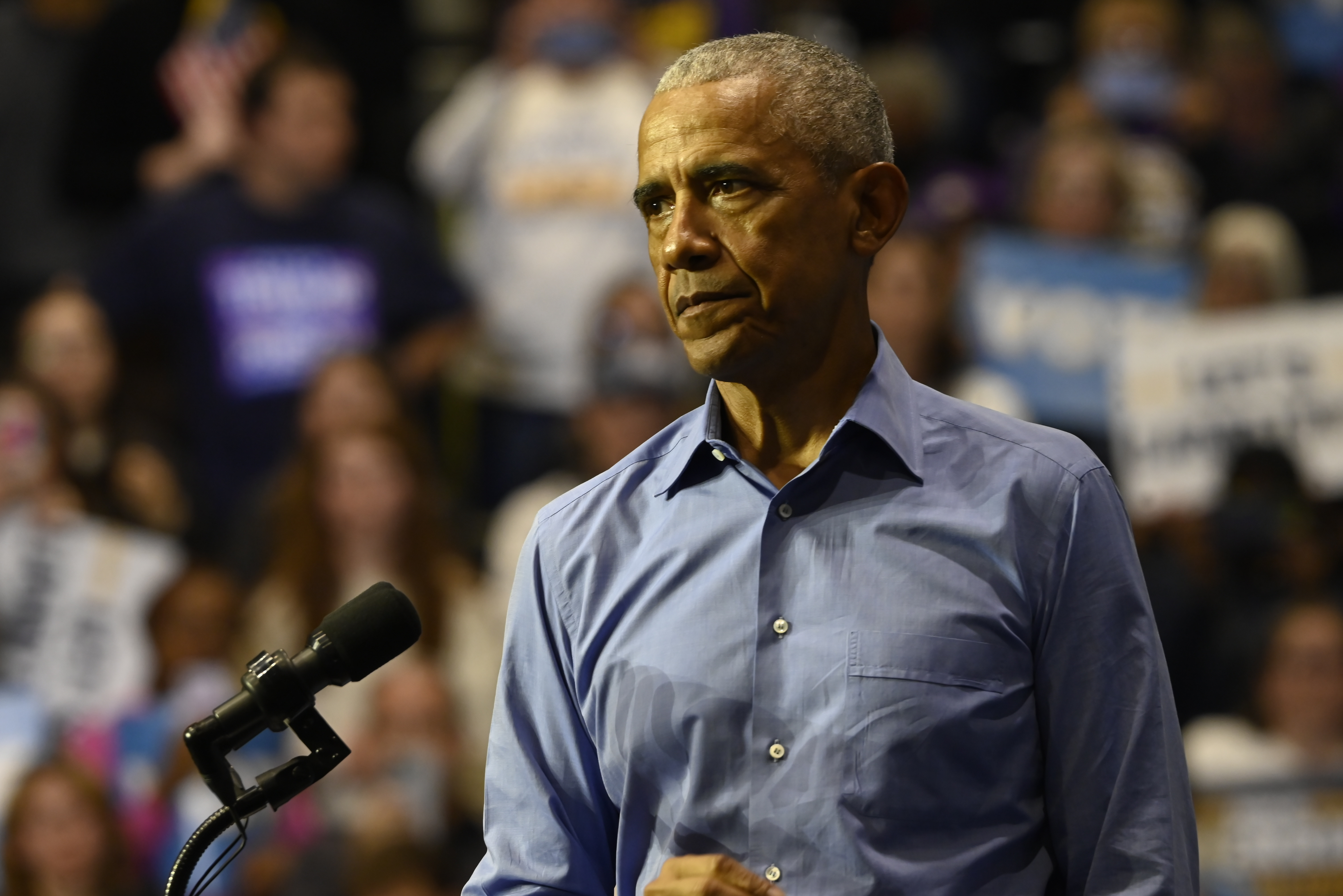 Barack Obama onstage at the "Get out the vote" rally in Newark, New Jersey on November 1, 2025. | Source: Getty Images