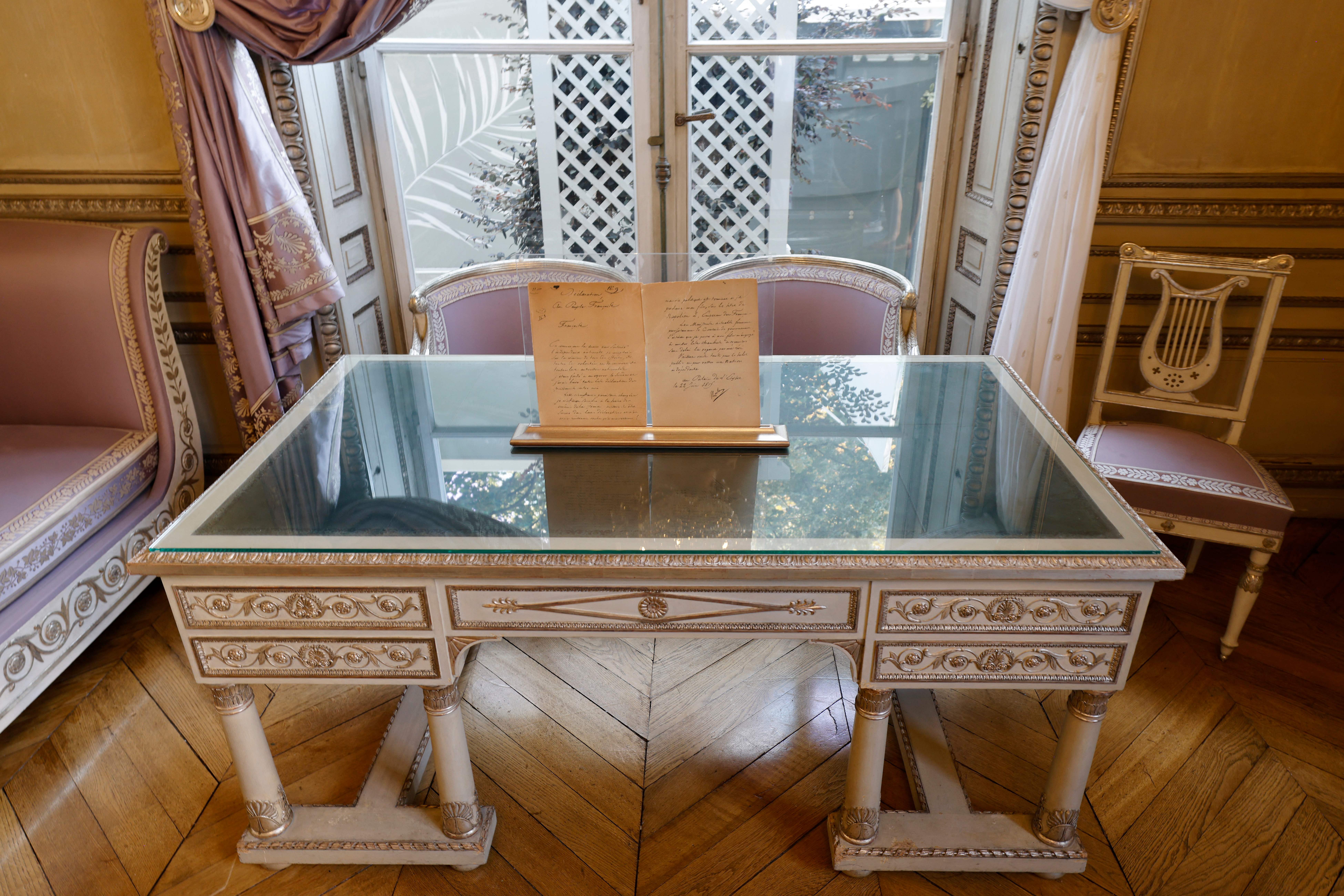 A desk and chairs in the Silver Boudoir in Paris, France on September 16, 2023. | Source: Getty Images