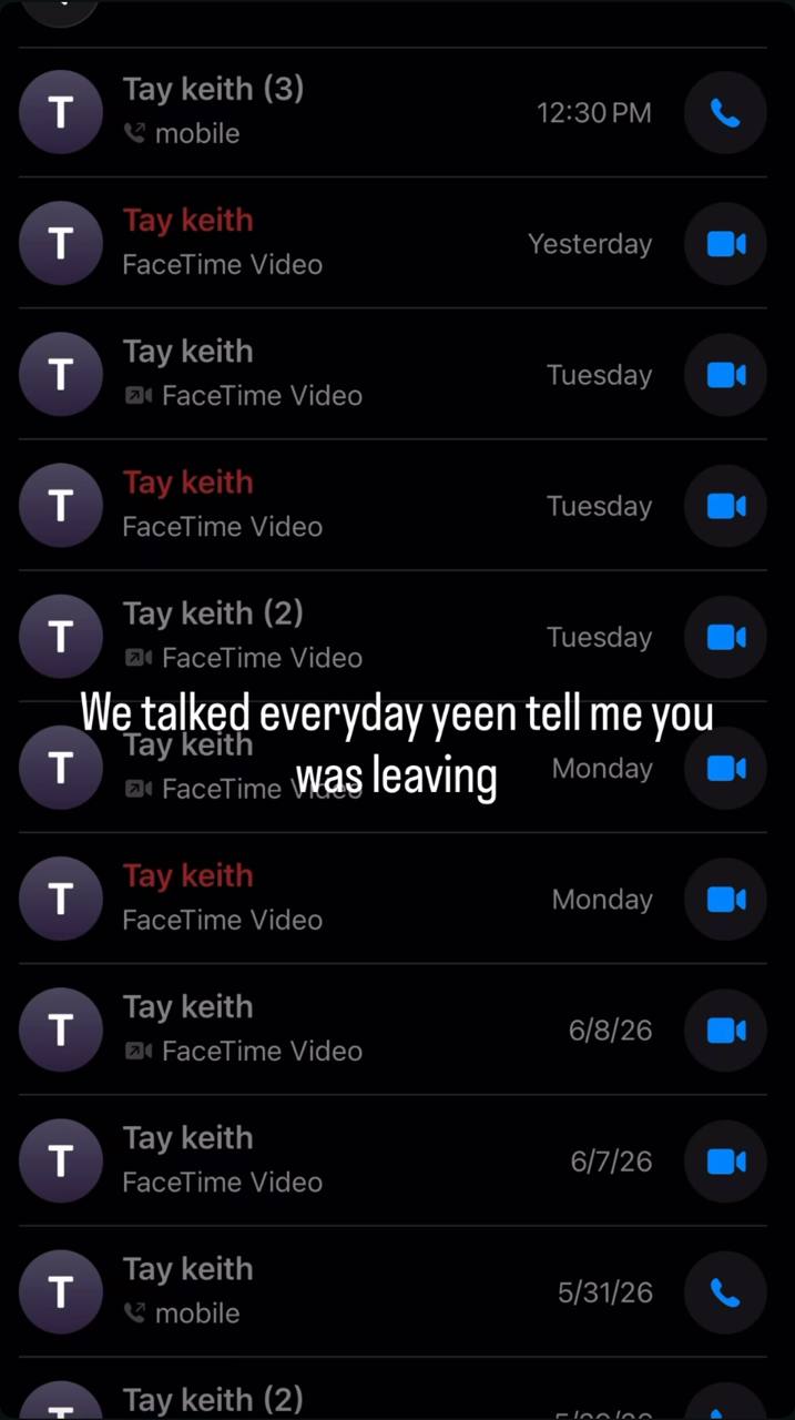 A call log shows numerous recent calls and FaceTime conversations between BlocBoy JB and Tay keith | Source: Instagram/blocboy_jb