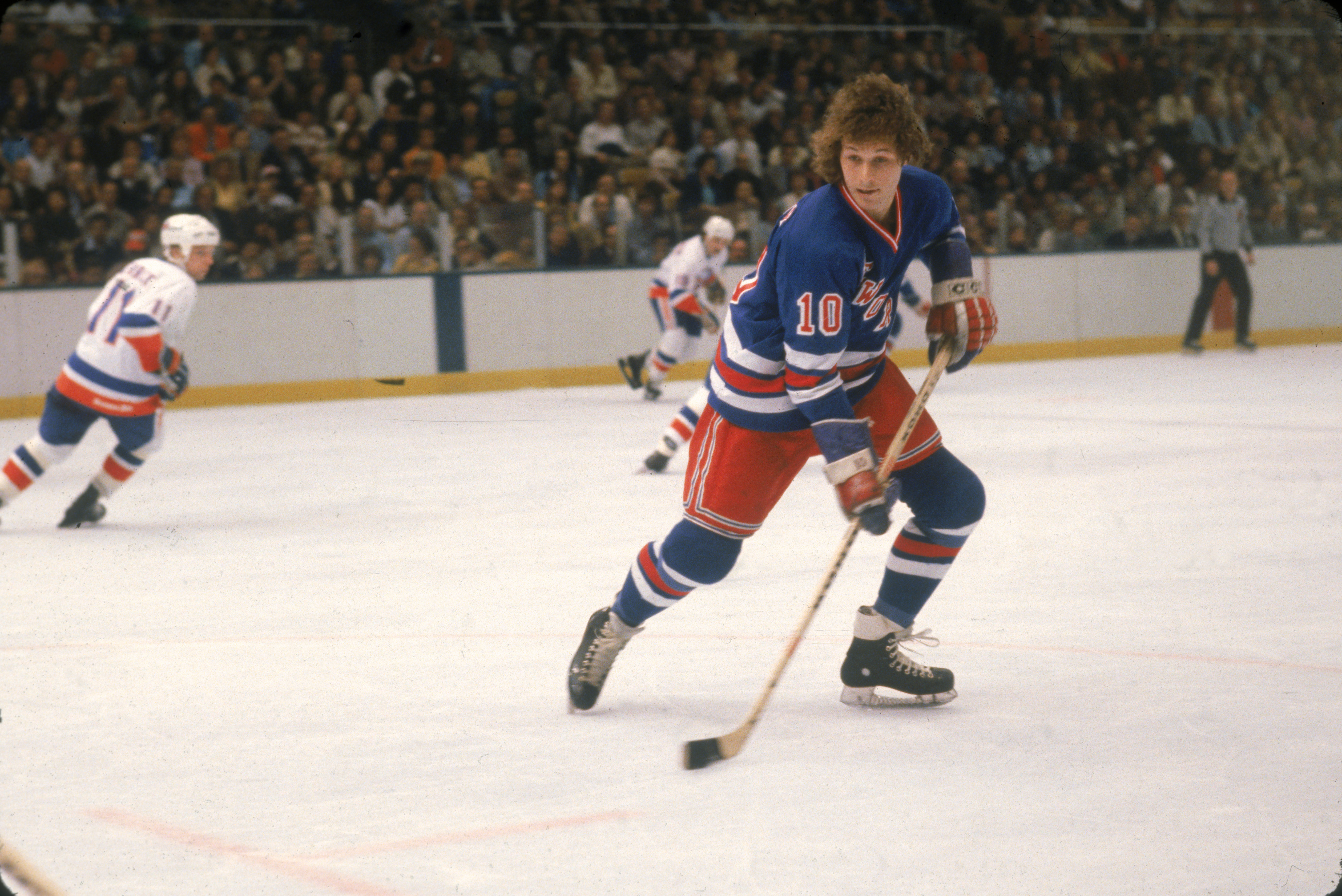 Duguay skates against the New York Islanders in May 1981, wearing the Rangers' No. 10 jersey. His years in New York made him a fan favorite, known for his scoring ability. | Source: Getty Images