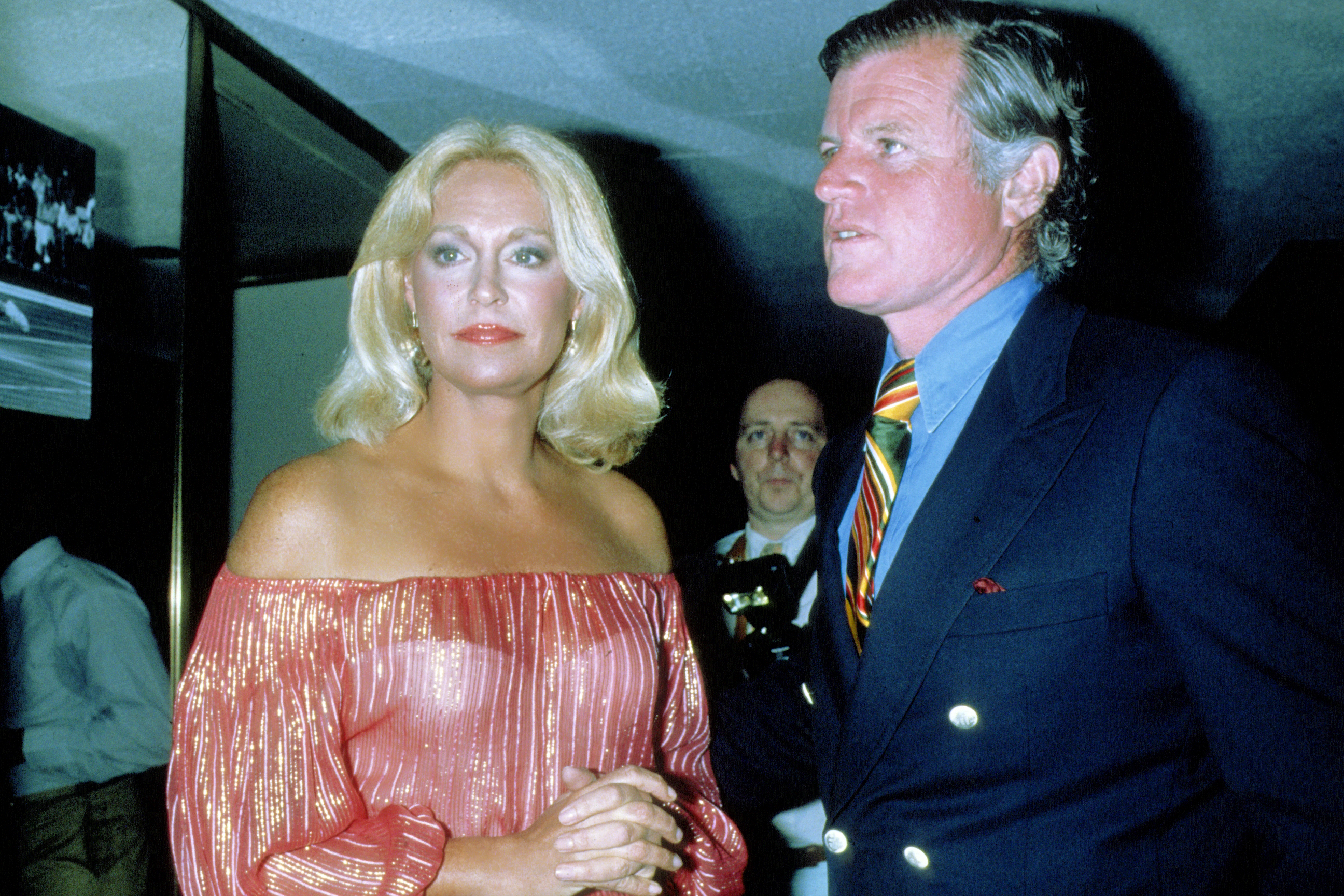 Joan Kennedy looks on, while standing next to Ted Kennedy in New York City circa 1979. | Source: Getty Images