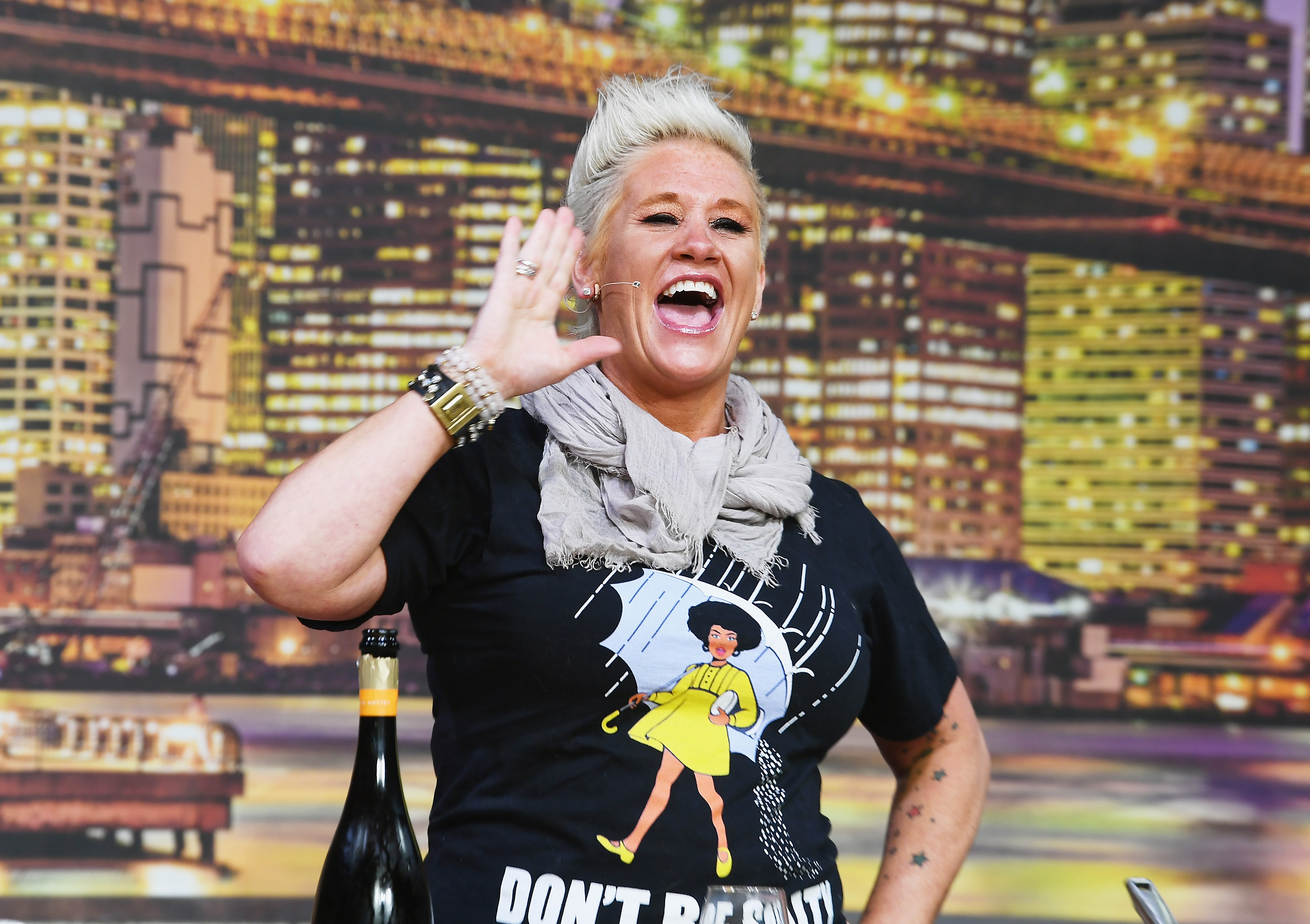 Chef Anne Burrell speaks onstage during the Food Network & Cooking Channel New York City Wine & Food Festival Grand Tasting at Pier 94 on October 13, 2018 | Source: Getty Images