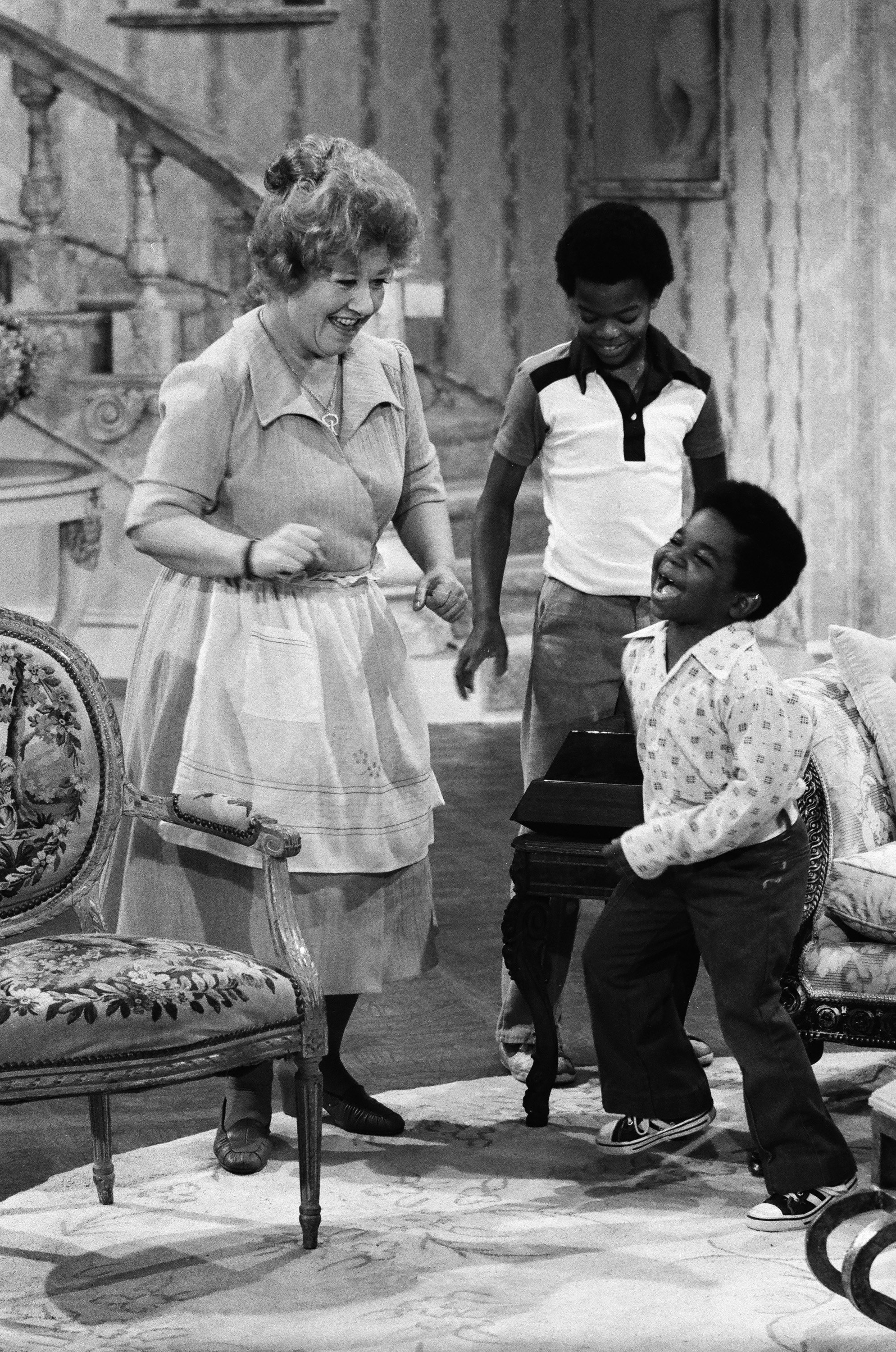 Charlotte Rae as Edna Garrett shares a playful moment with Todd Bridges as Willis Jackson and Gary Coleman as Arnold Jackson during Diff'rent Strokes. As Arnold, Coleman became known for the show's iconic catchphrase, "What'chu talkin' about, Willis?" | Source: Getty Images