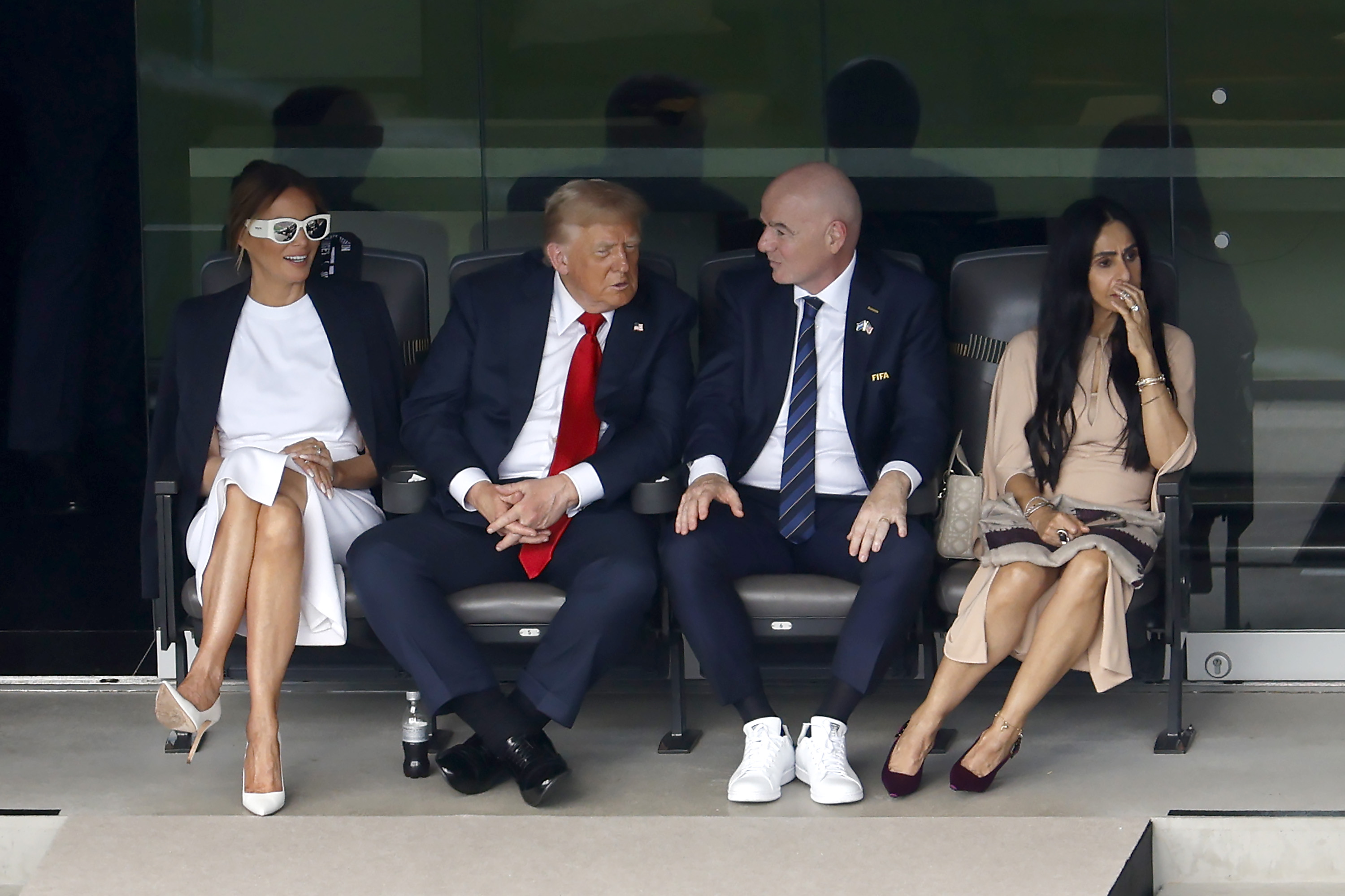 President Donald Trump and first lady Melania Trump join FIFA President Gianni Infantino and other guests while watching the final match of the FIFA Club World Cup at MetLife Stadium on July 13, 2025 in East Rutherford, New Jersey | Source: Getty Images