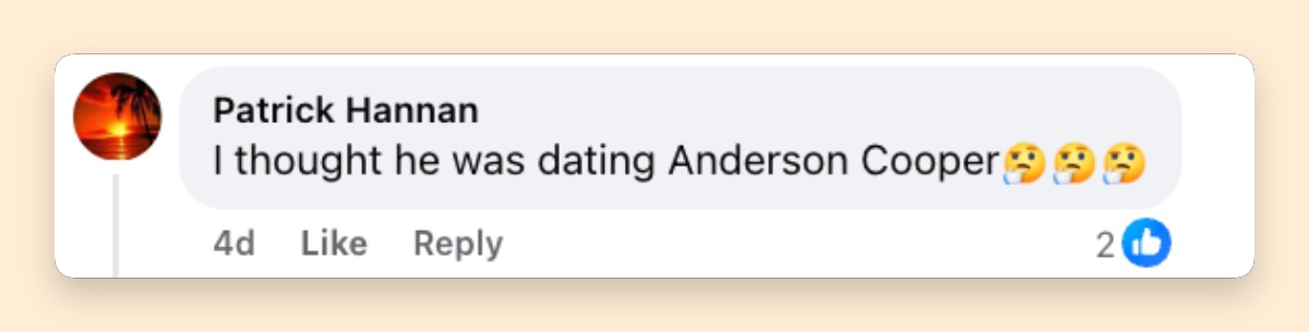 The relationship announcement surprised some social media users. Comments like this highlighted how little the public knew about Cohen's personal life before the photos surfaced. | Source: Facebook/nyposttrending