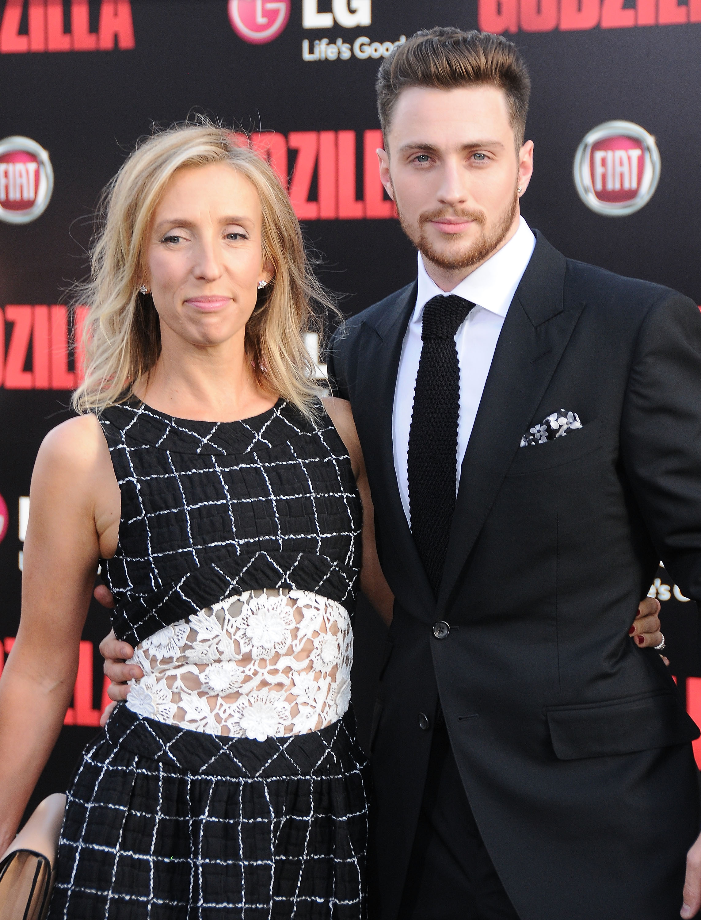 Aaron Taylor-Johnson and his wife, actress Sam Taylor-Wood, arrive for the Los Angeles premiere of