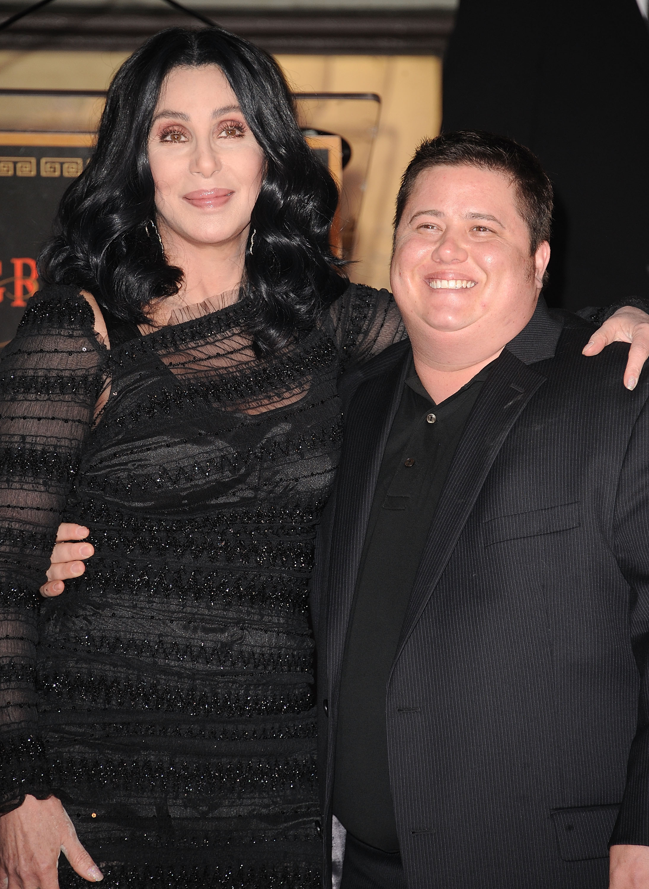 Cher and Chaz Bono attend the Hand and Footprint Ceremony at Grauman's Chinese Theatre on November 18, 2010, in Hollywood, California | Source: Getty Images