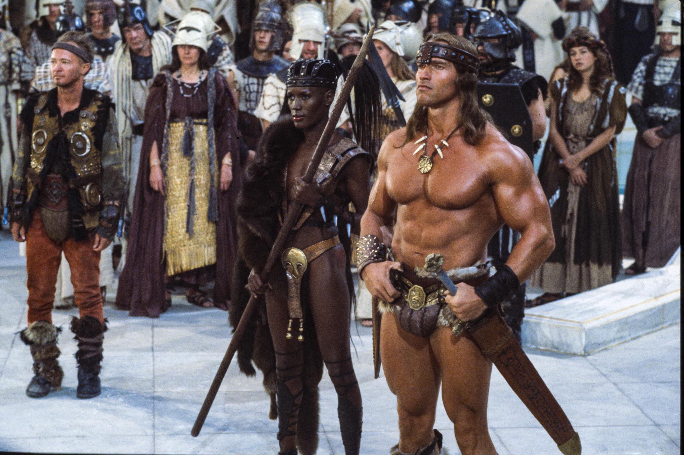 Grace Jones and Arnold Schwarzenegger in a scene from "Conan the Destroyer" in Mexico City, Mexico in 1983. | Source: Getty Images