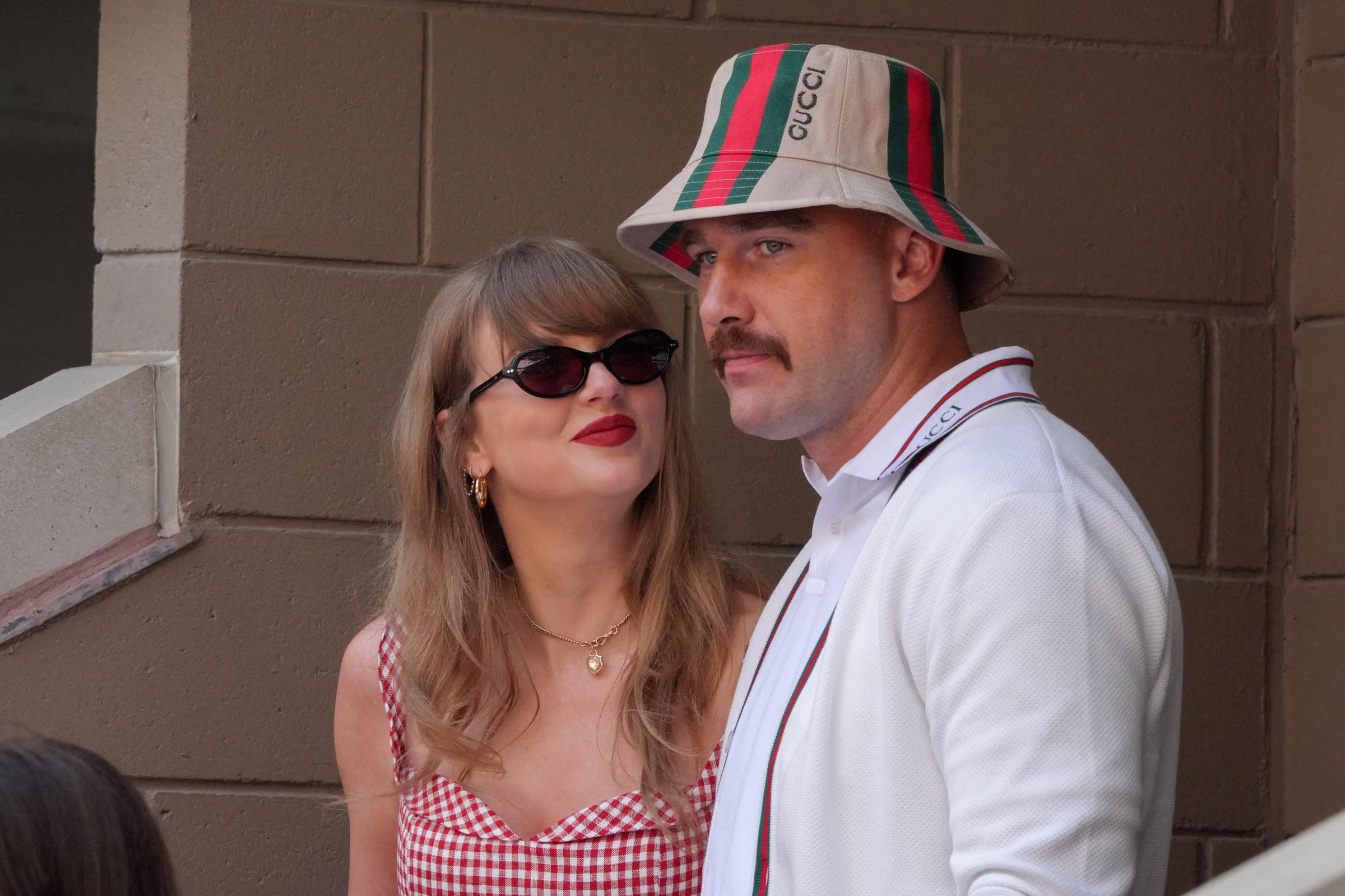 Taylor Swift looking at boyfriend Travis Kelce during the final day of the US Open tennis tournament in New York City on September 8, 2024. | Source: Getty Images
