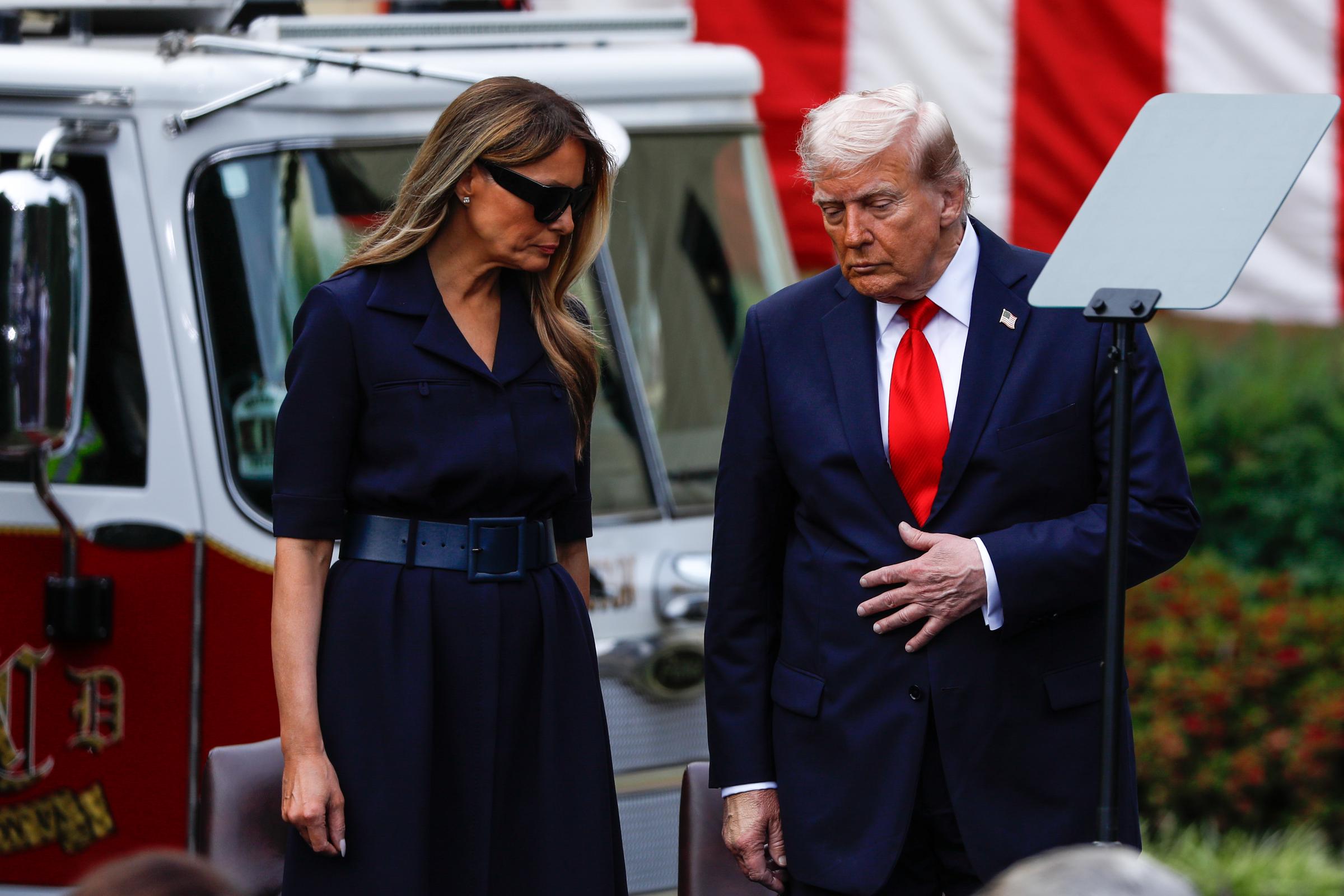 President Donald Trump and first lady Melania Trump attend a ceremony at the Pentagon marking the 24th anniversary of the September 11, 2001 terrorist attacks on September 11, 2025 | Source: Getty Images