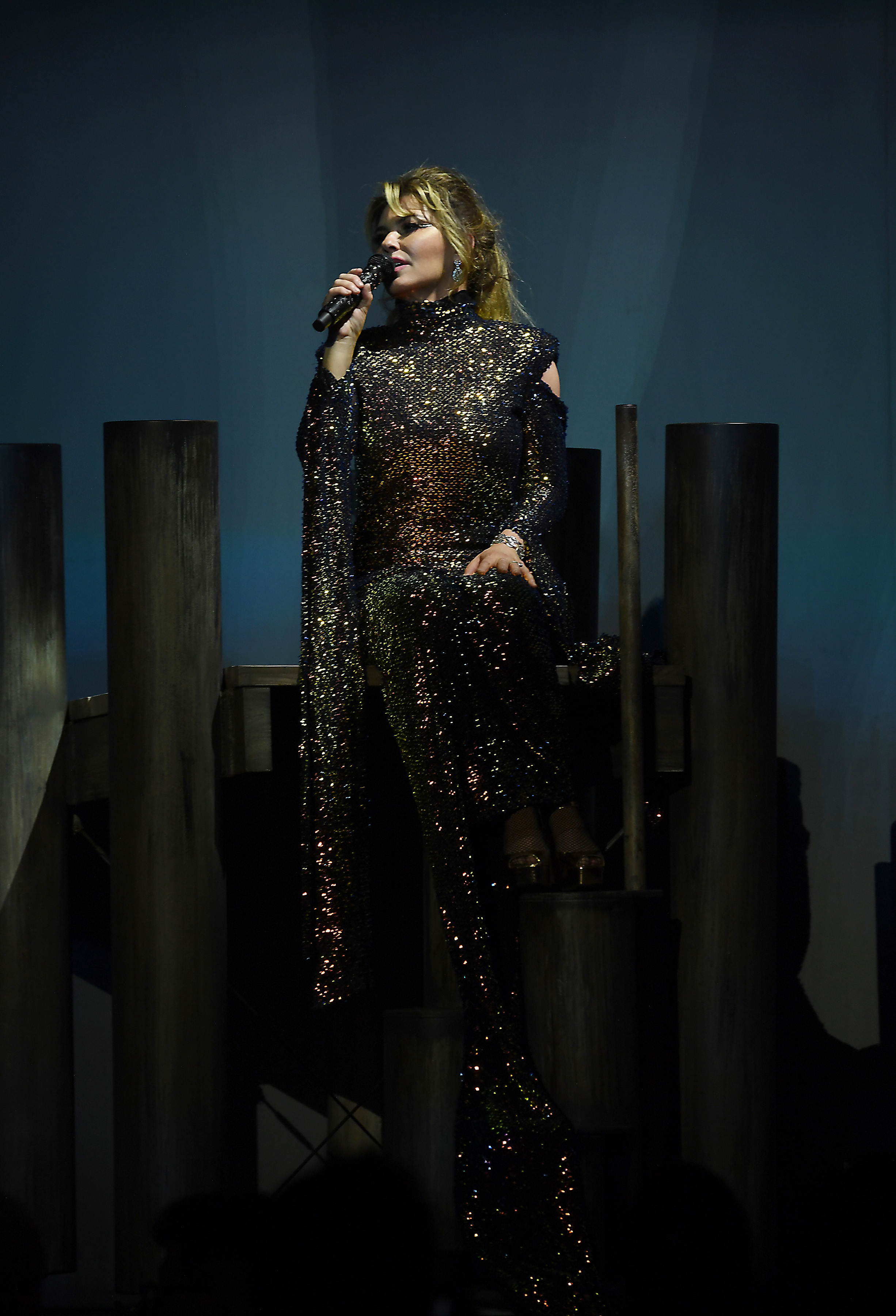 During her 2019 Las Vegas residency, Twain embraced a darker, high-drama stage look at a time she has since described as personally difficult for her body image. The glittering outfit now carries extra context, coming from the same period when she later said she struggled to even look at herself in the mirror.