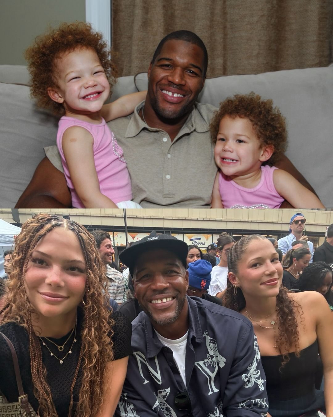 Michael Strahan's throwback photo captures his daughters as curly-haired little girls, while a recent snapshot shows just how much the family has changed. | Source: Instagram/michaelstrahan