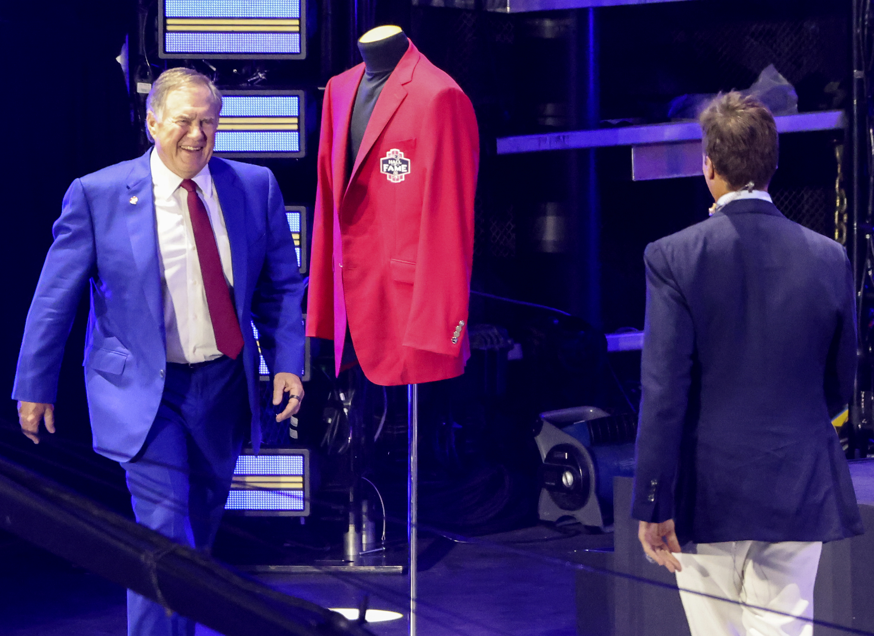 Bill Belichick and Tom Brady during Brady's Hall of Fame induction ceremony at Gillette Stadium on June 12, 2024. | Source: Getty Images