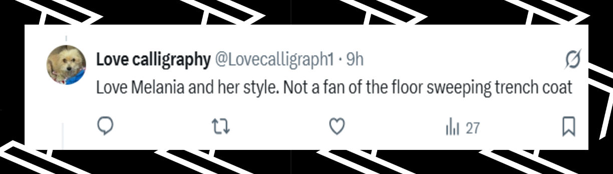 A netizen's comment about Melania Trump's trench coat, dated September 17, 2025 | Source: X/lovecalligraph1