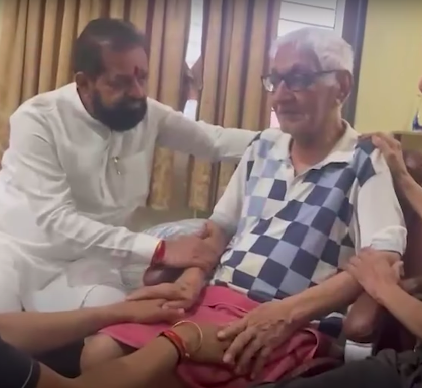 MLA Dilip Mama Lande meeting with Captain Sumeet Sabharwal's father, posted on June 13, 2025. | Source: YouTube/India Today