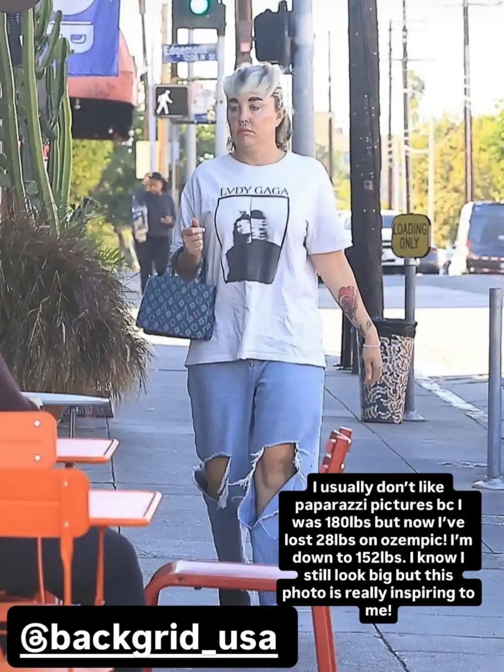 Amanda Bynes shared this paparazzi photo on her Instagram Story, saying she went from 180lbs to 152lbs using Ozempic and found the image surprisingly inspiring. | Source: Instagram/amandapandapandapanda1